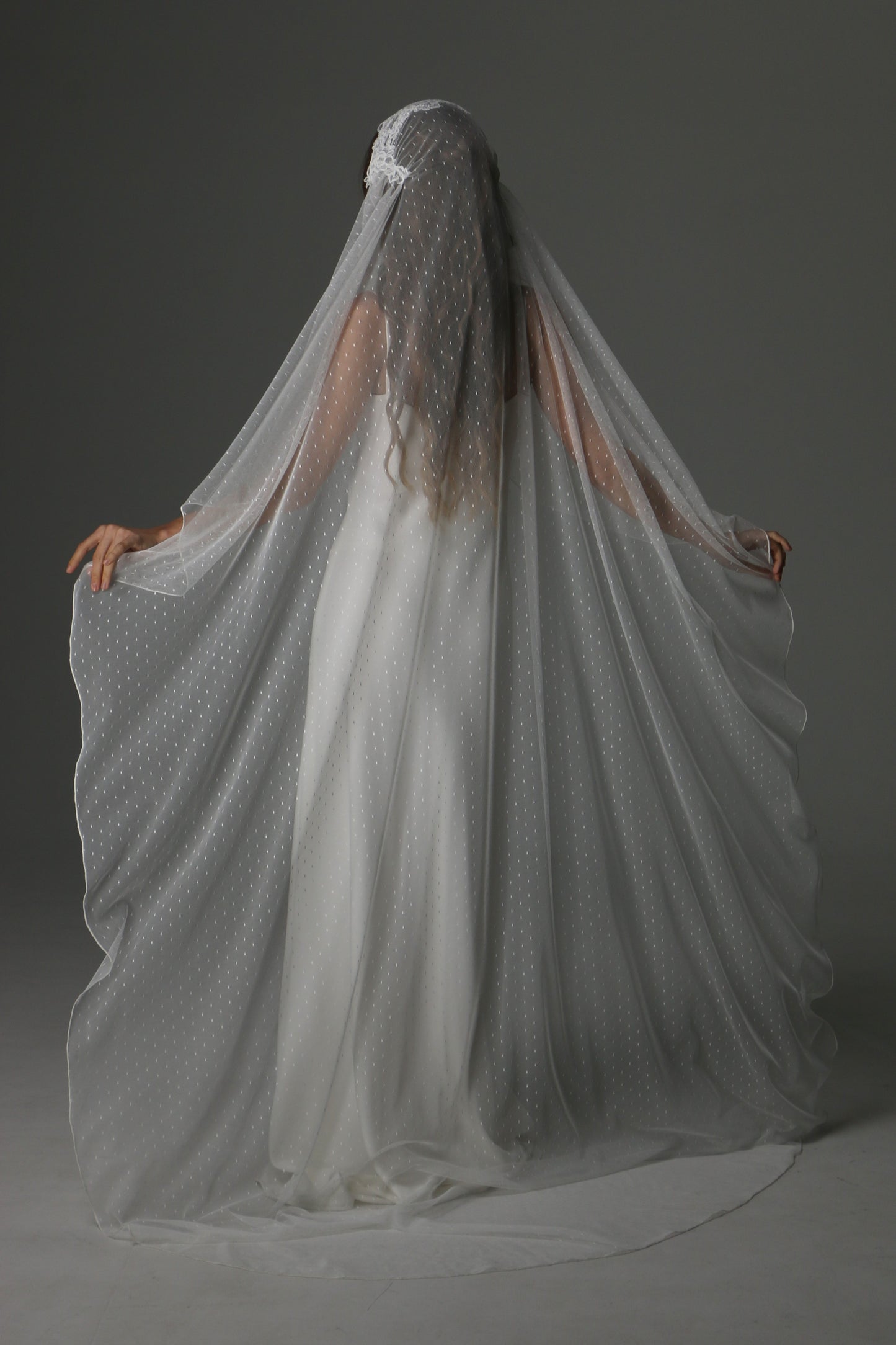 Romantic Juliet Cap Wedding Veil with Lace Appliqués – Single Tier Bridal Veil - M1081