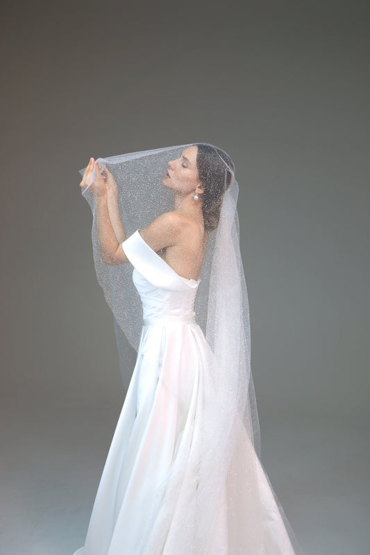 Glitter veil in two tier | Sparkly cathedral veil | Bridal shimmer short veil Soft two-tier bridal - M1020