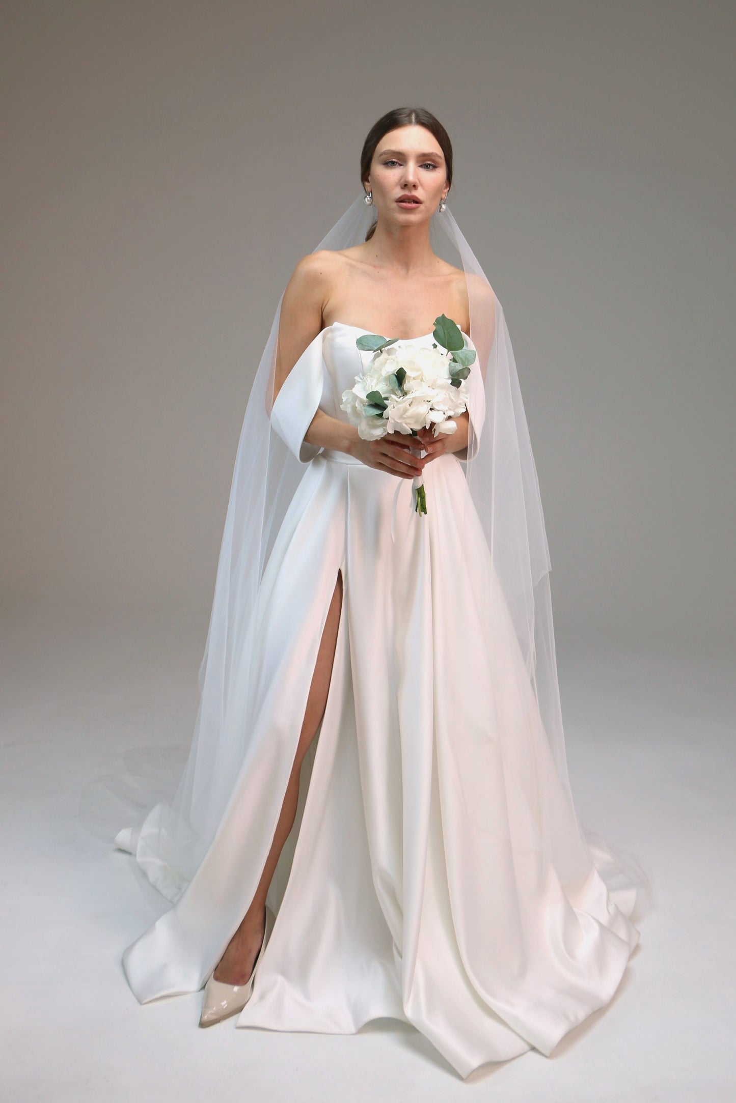 Sheer Drop Bridal Wedding Veil with Waist Length Blusher, Barely There Veil with Blusher