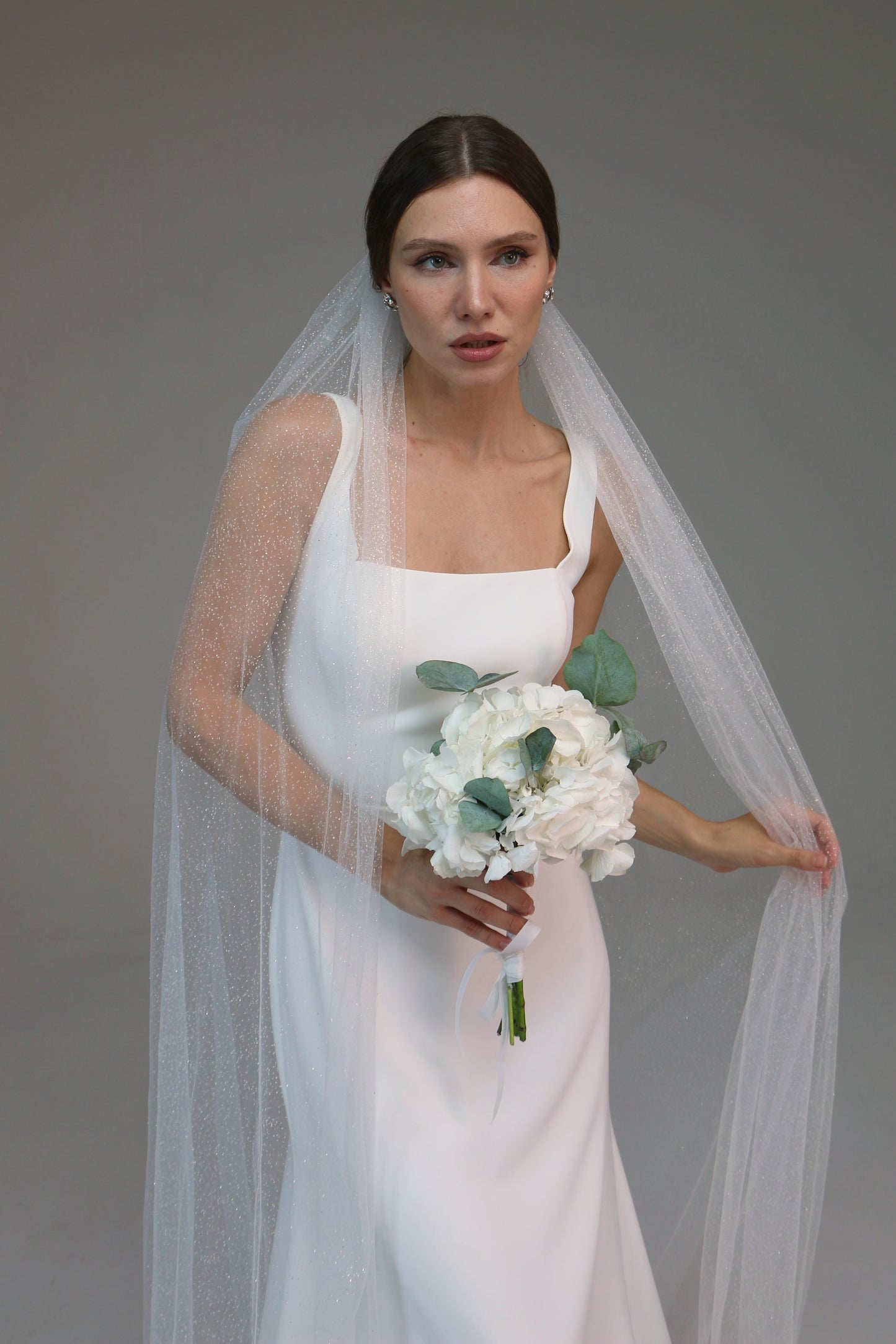 Glitter wedding veil, Sparkle tulle bridal veil, Cathedral shimmer wedding veil