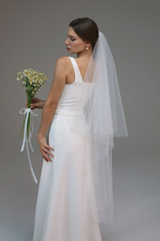 Blusher Veil-Chapel Length Veil-Simple Wedding Veil-Boho Veil | Custom Veil - M1025