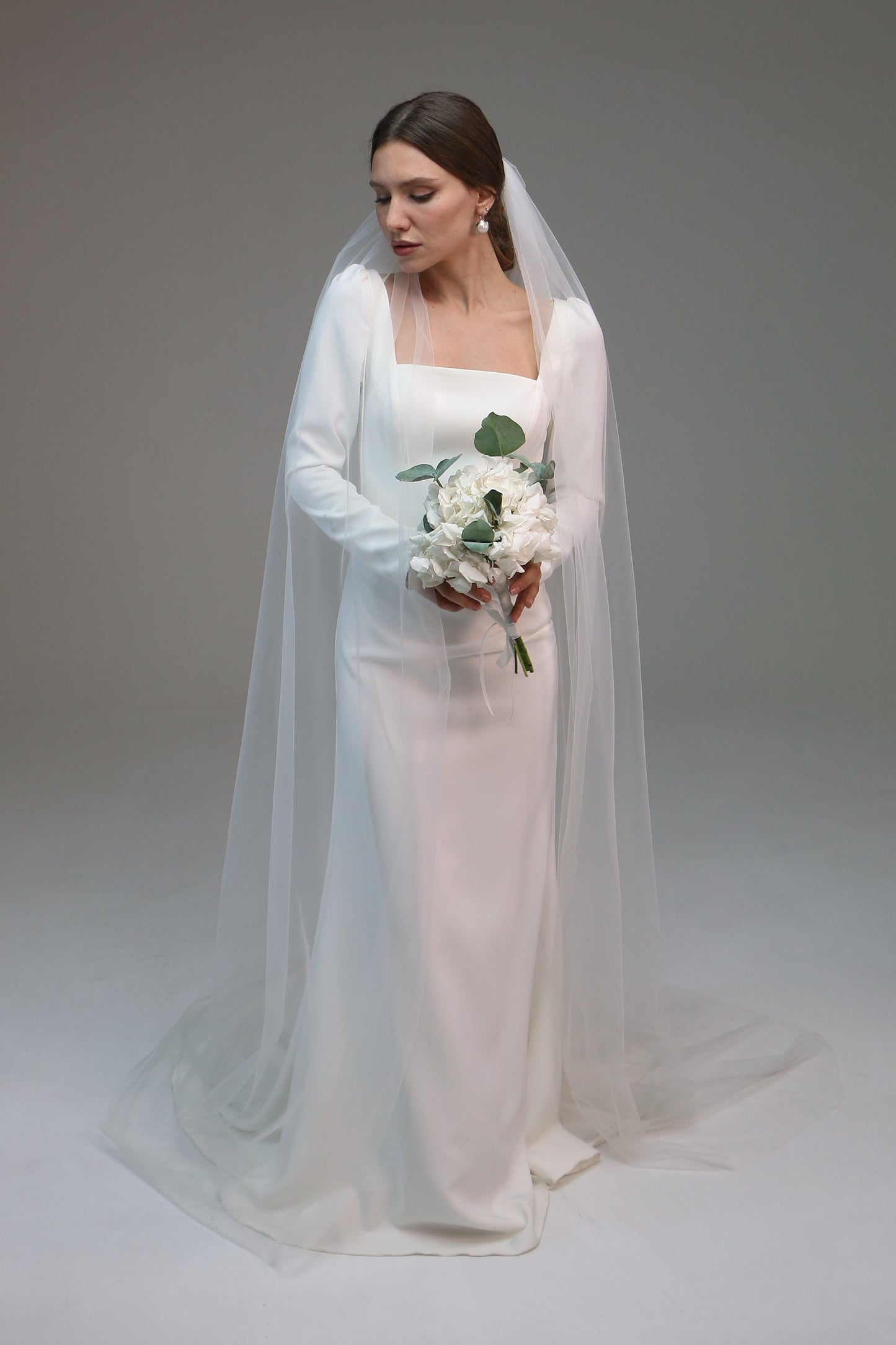 ivory classic soft bridal veil, plain white wedding veil long 1 tire veil
