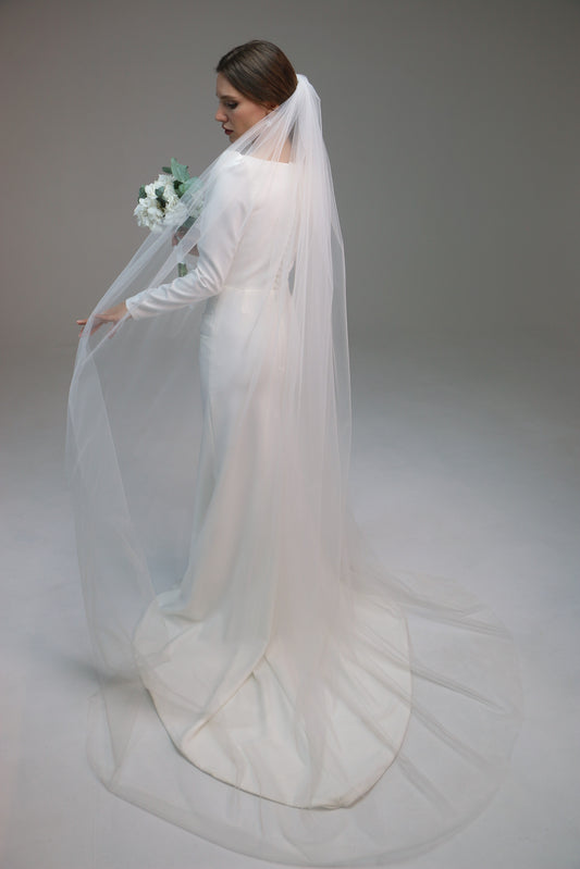 ivory classic soft bridal veil, plain white wedding veil long 1 tire veil - M1028