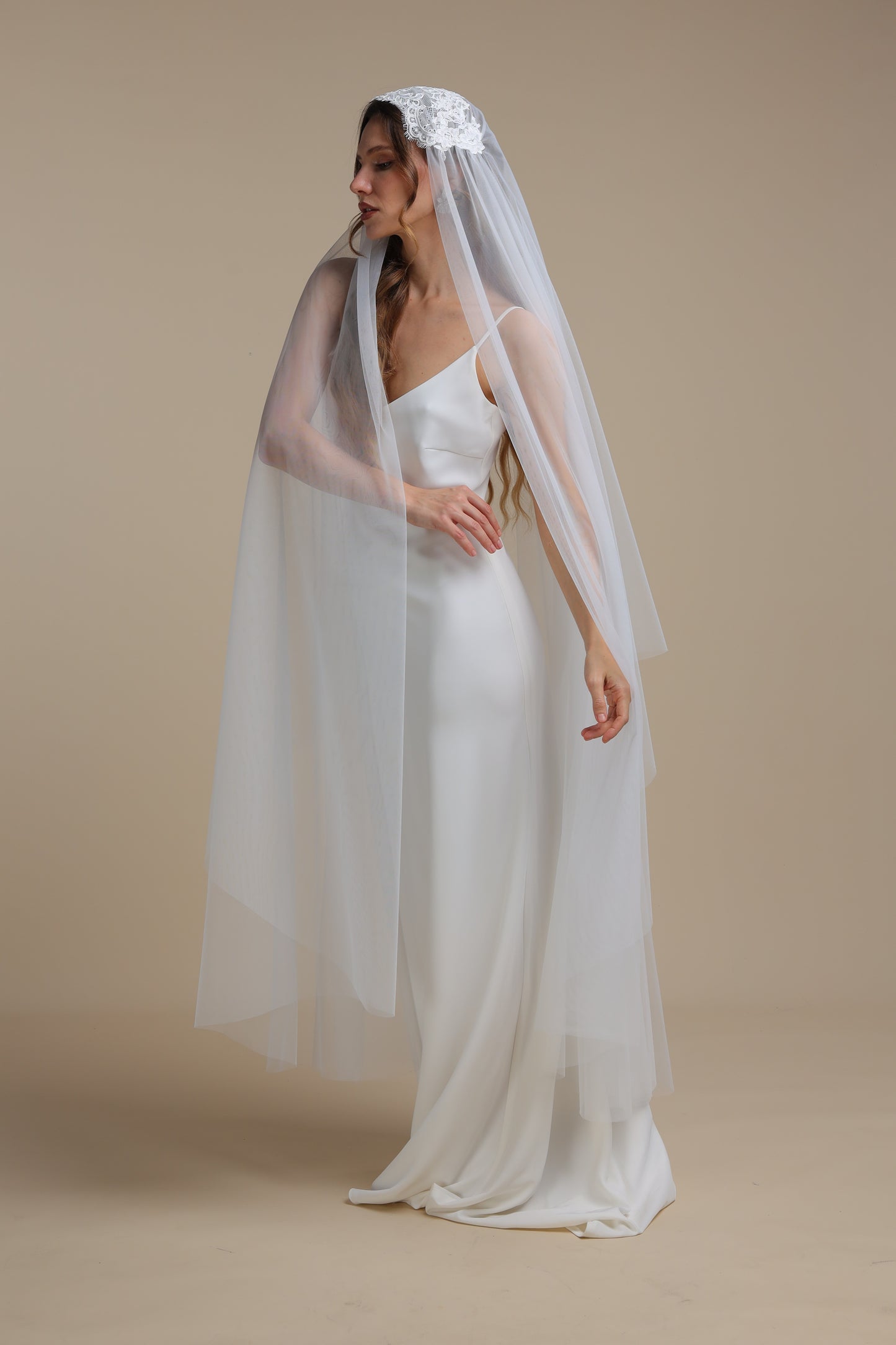 Two Tier Juliet Cap Veil with Lace Appliques | Bridal Veil with Cut Edge | Vintage Inspired Wedding Veil,M1098