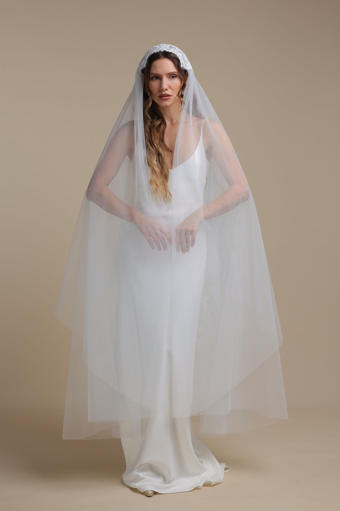 Two Tier Juliet Cap Veil with Lace Appliques | Bridal Veil with Cut Edge | Vintage Inspired Wedding Veil,M1098