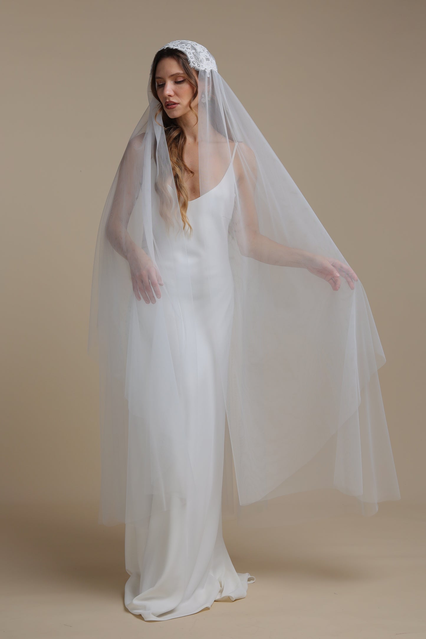 Two Tier Juliet Cap Veil with Lace Appliques | Bridal Veil with Cut Edge | Vintage Inspired Wedding Veil,M1098