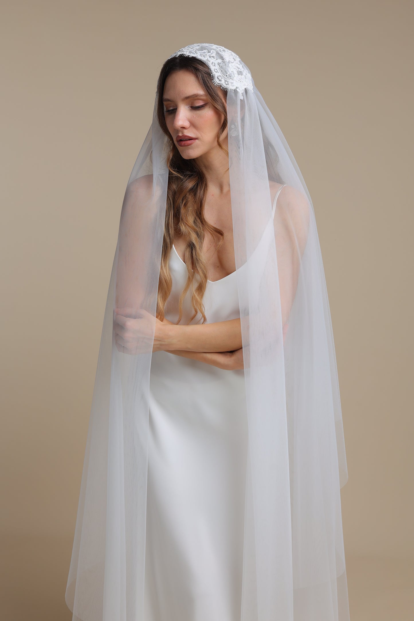 Two Tier Juliet Cap Veil with Lace Appliques | Bridal Veil with Cut Edge | Vintage Inspired Wedding Veil,M1098