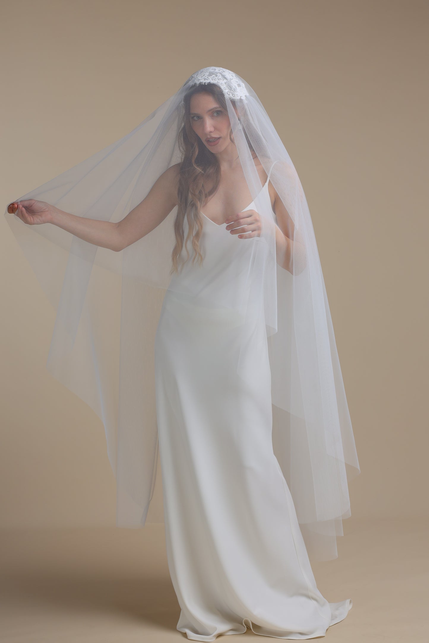 Two Tier Juliet Cap Veil with Lace Appliques | Bridal Veil with Cut Edge | Vintage Inspired Wedding Veil,M1098