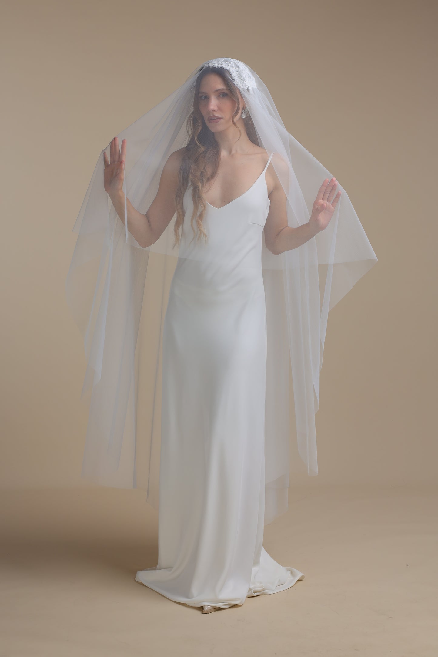 Two Tier Juliet Cap Veil with Lace Appliques | Bridal Veil with Cut Edge | Vintage Inspired Wedding Veil,M1098