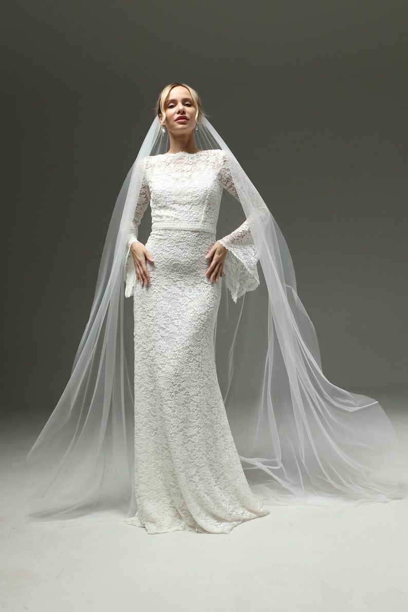 Bridal Veil from Soft Tulle, One-Tier Draped Veil, 1920s Boho Style, Elegant Classic Wedding Veil,M1107