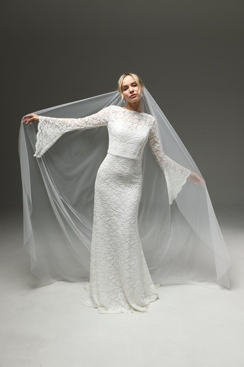 Bridal Veil from Soft Tulle, One-Tier Draped Veil, 1920s Boho Style, Elegant Classic Wedding Veil,M1107