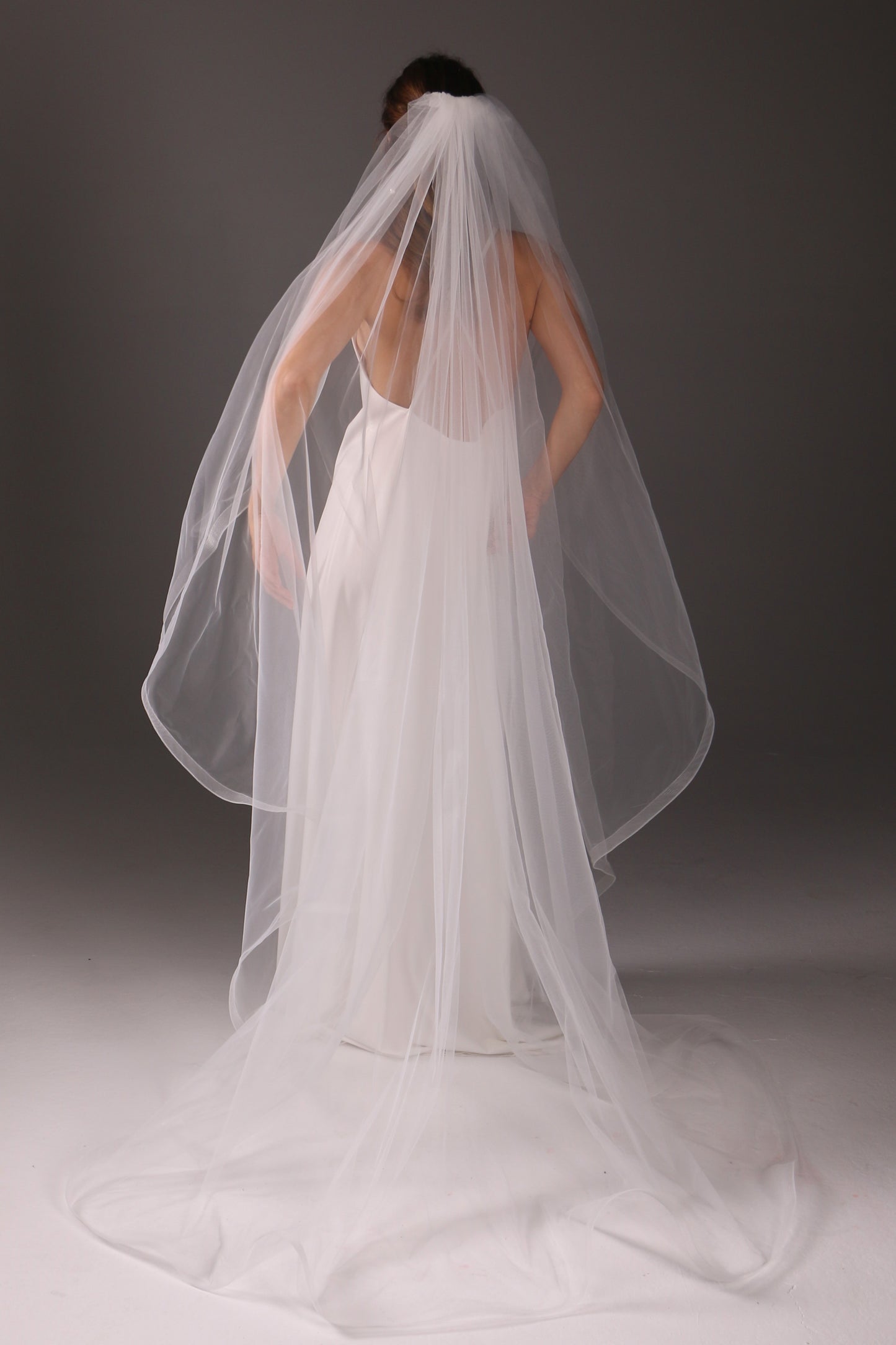 Cathedral Wedding Veil: Ivory Tulle with Horsehair Trim - Handmade - M1088