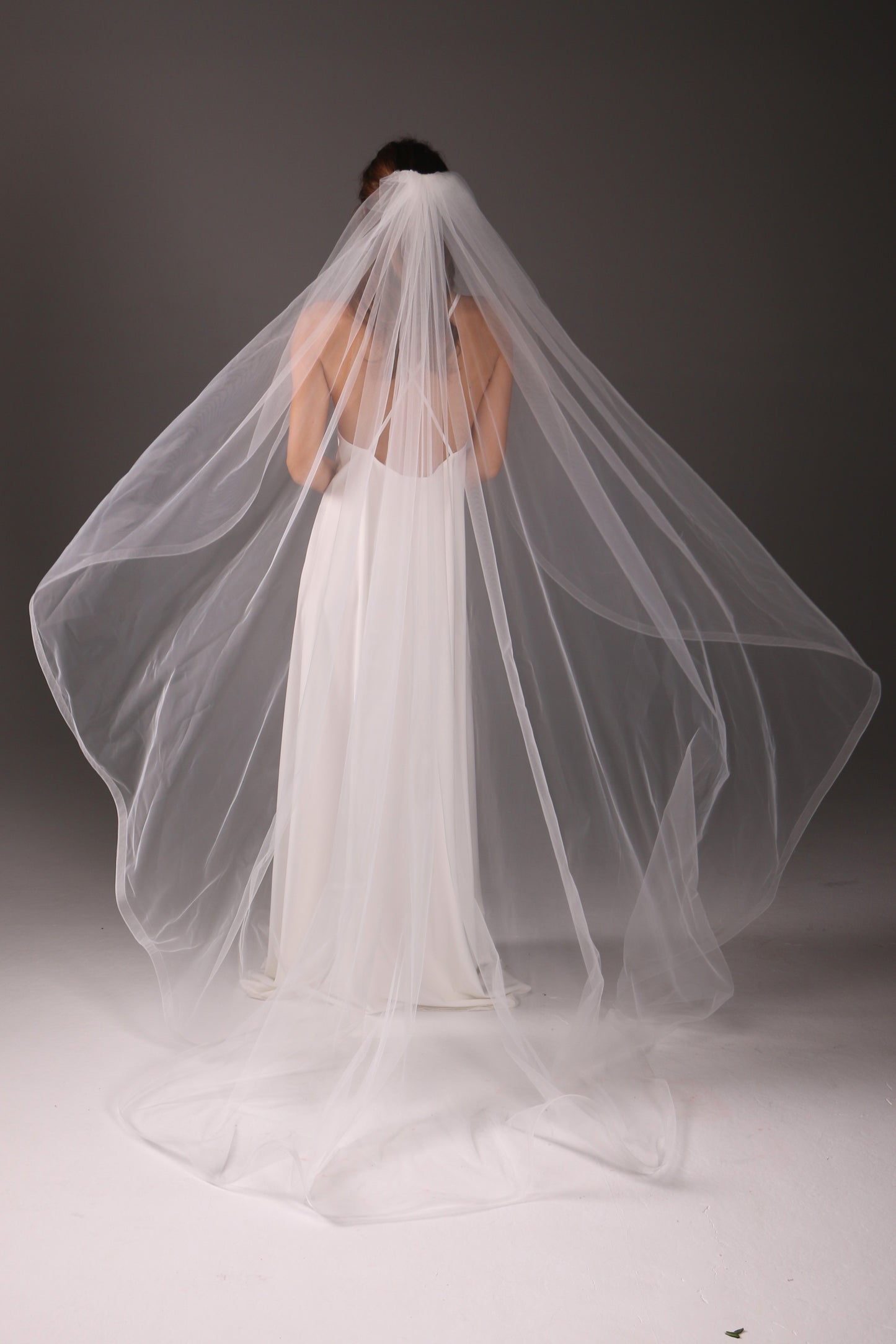 Cathedral Wedding Veil: Ivory Tulle with Horsehair Trim - Handmade - M1088