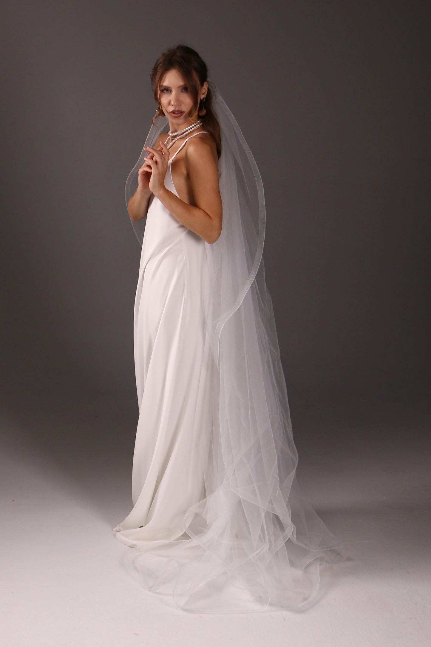 Cathedral Wedding Veil: Ivory Tulle with Horsehair Trim - Handmade - M1088