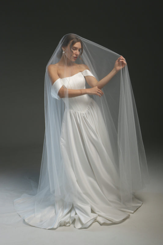 Blusher Drop Veil - Sheer Double Layer Cathedral Wedding Veil with Raw Edge | Dramatic Long Bridal Illusion Veil