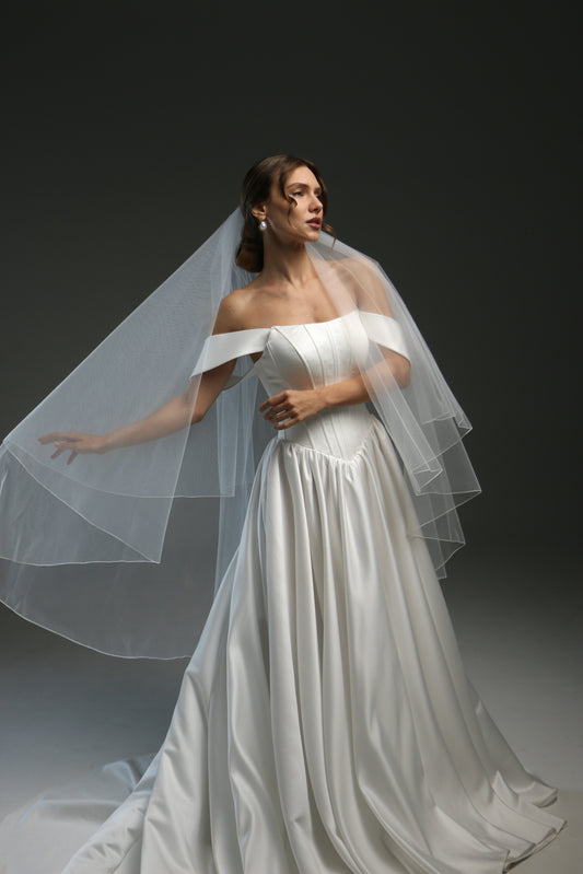 Classic Sheer Bridal Veil – Soft Tulle, 2 Layers, Floor Length with Pencil Edge
