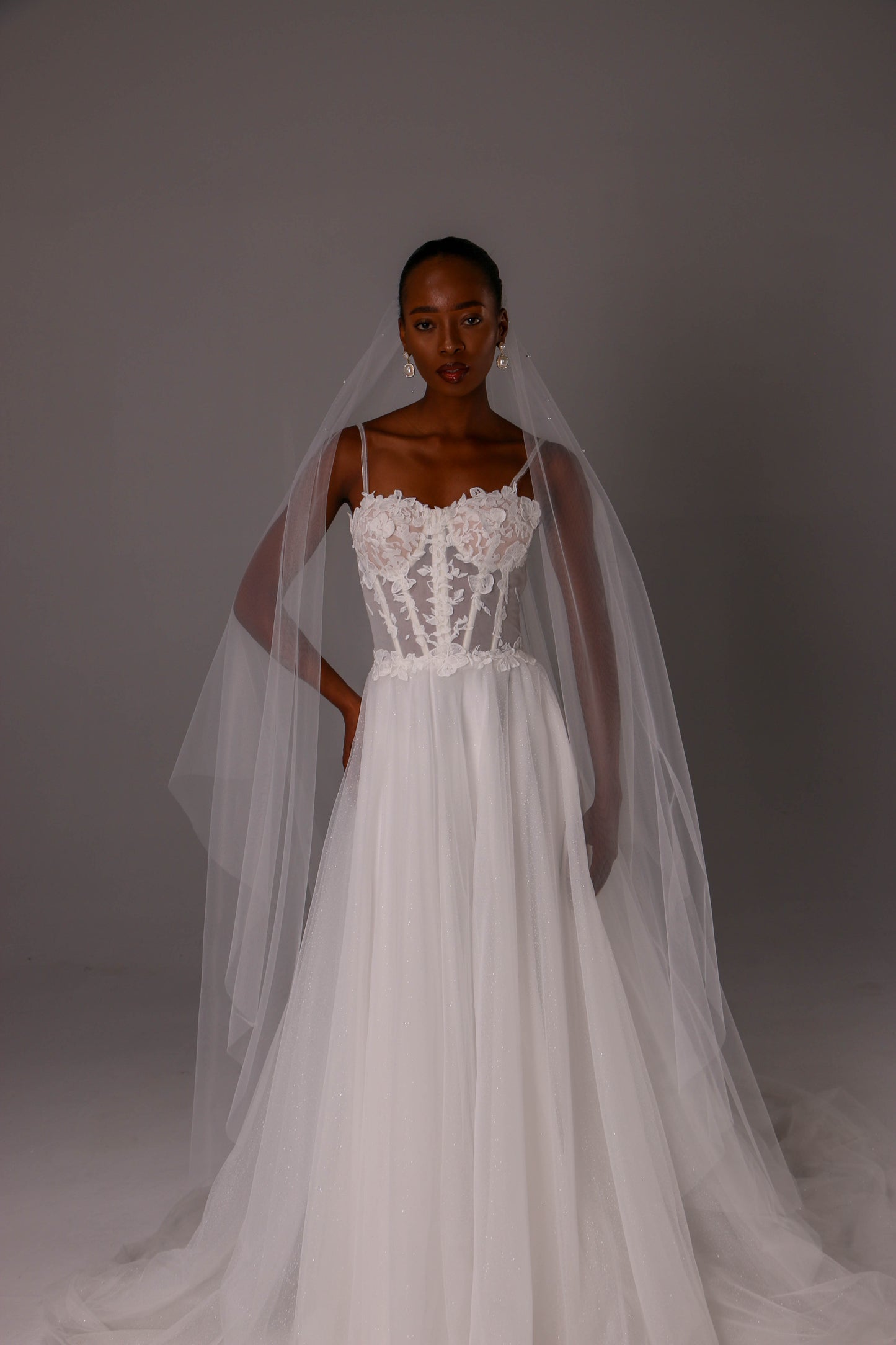 Two-Tier Pearl Bridal Veil with Raw Cut Edge