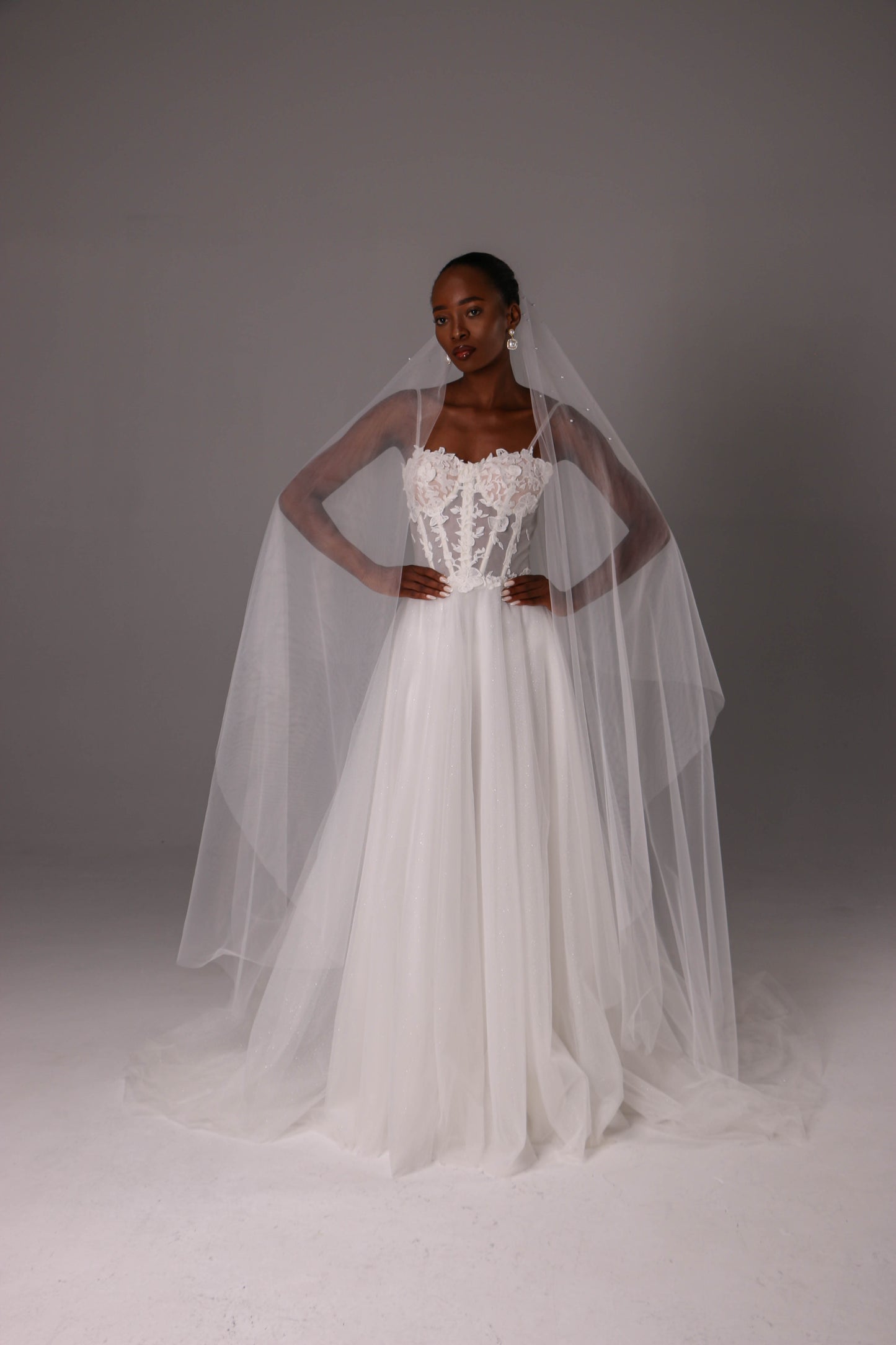 Two-Tier Pearl Bridal Veil with Raw Cut Edge
