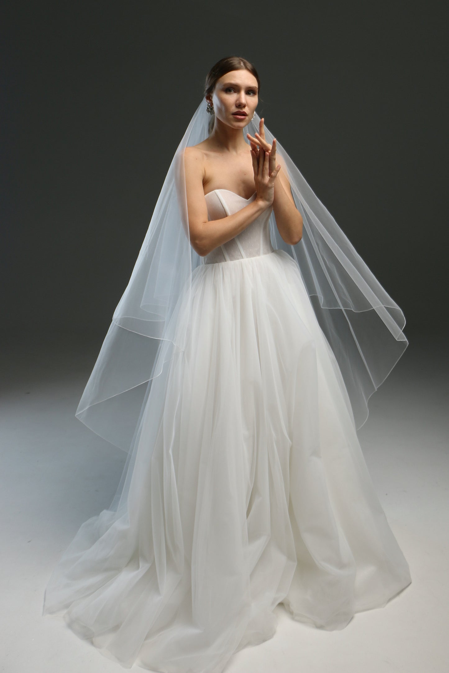 Sheer Drop Pencil Edge Bridal Veil – Double Layer Blusher Veil, Cathedral Length, Dramatic Wedding Veil