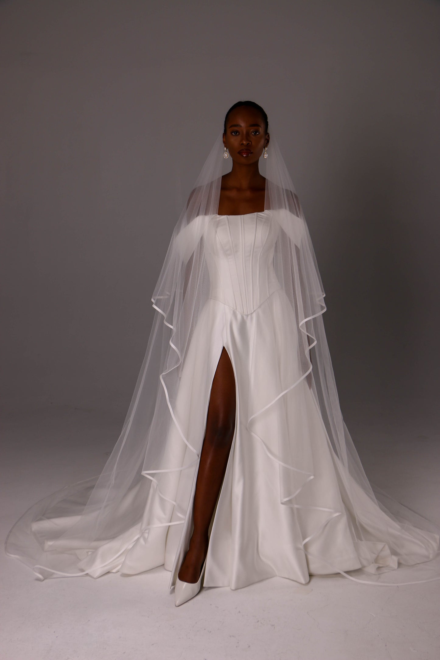 Double Layer Wedding Veil with Satin Trim