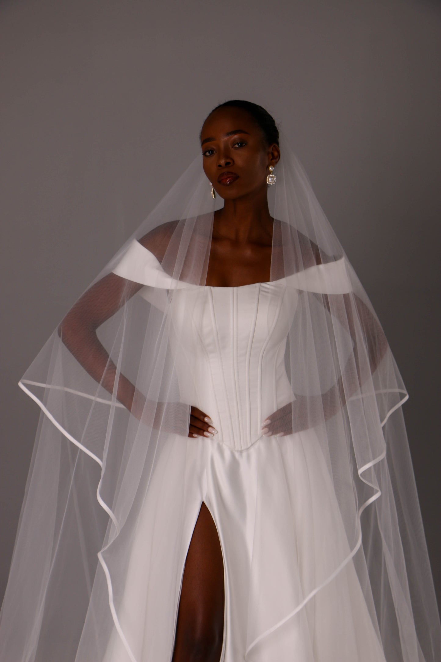 Double Layer Wedding Veil with Satin Trim