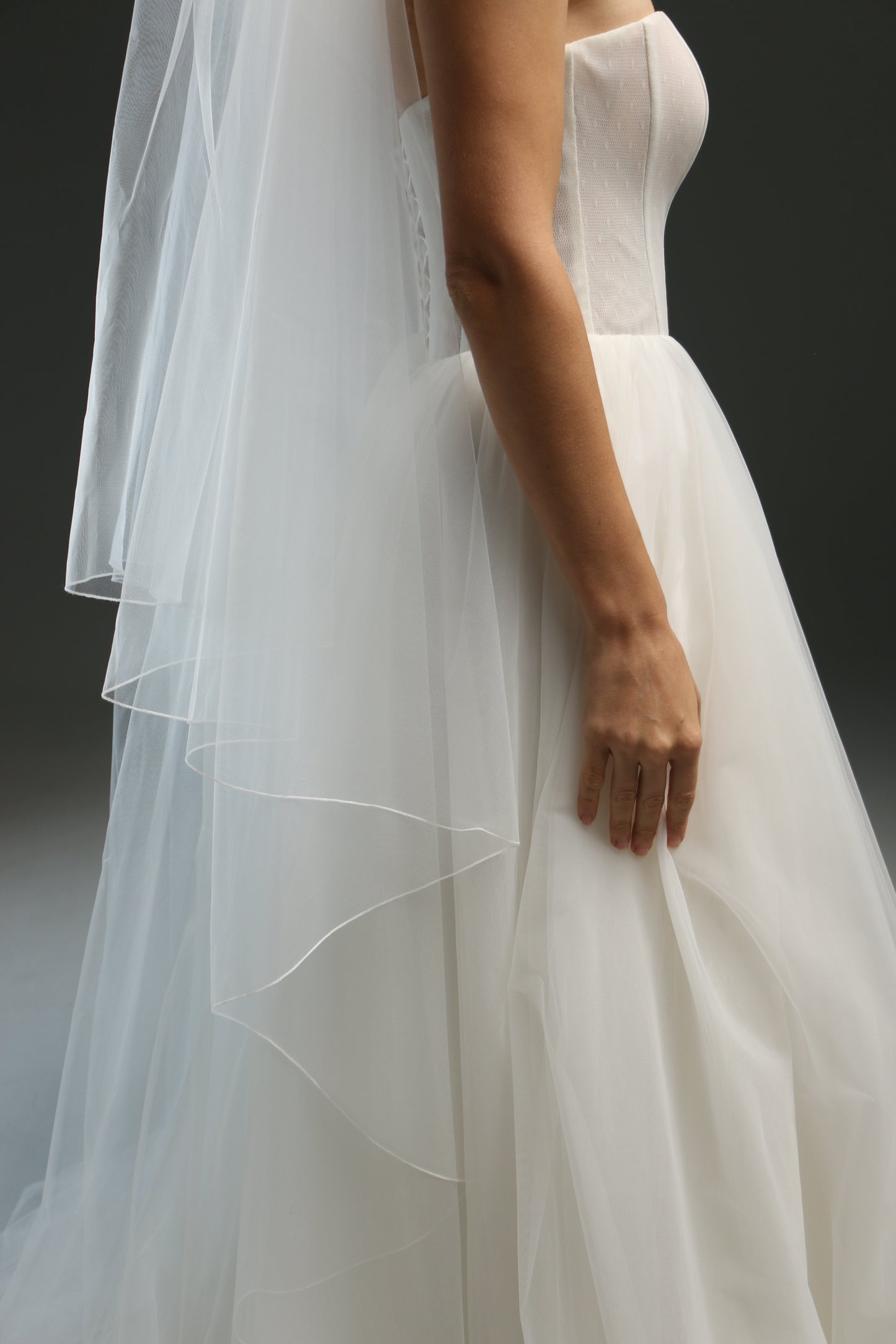 Sheer Drop Pencil Edge Bridal Veil – Double Layer Blusher Veil, Cathedral Length, Dramatic Wedding Veil