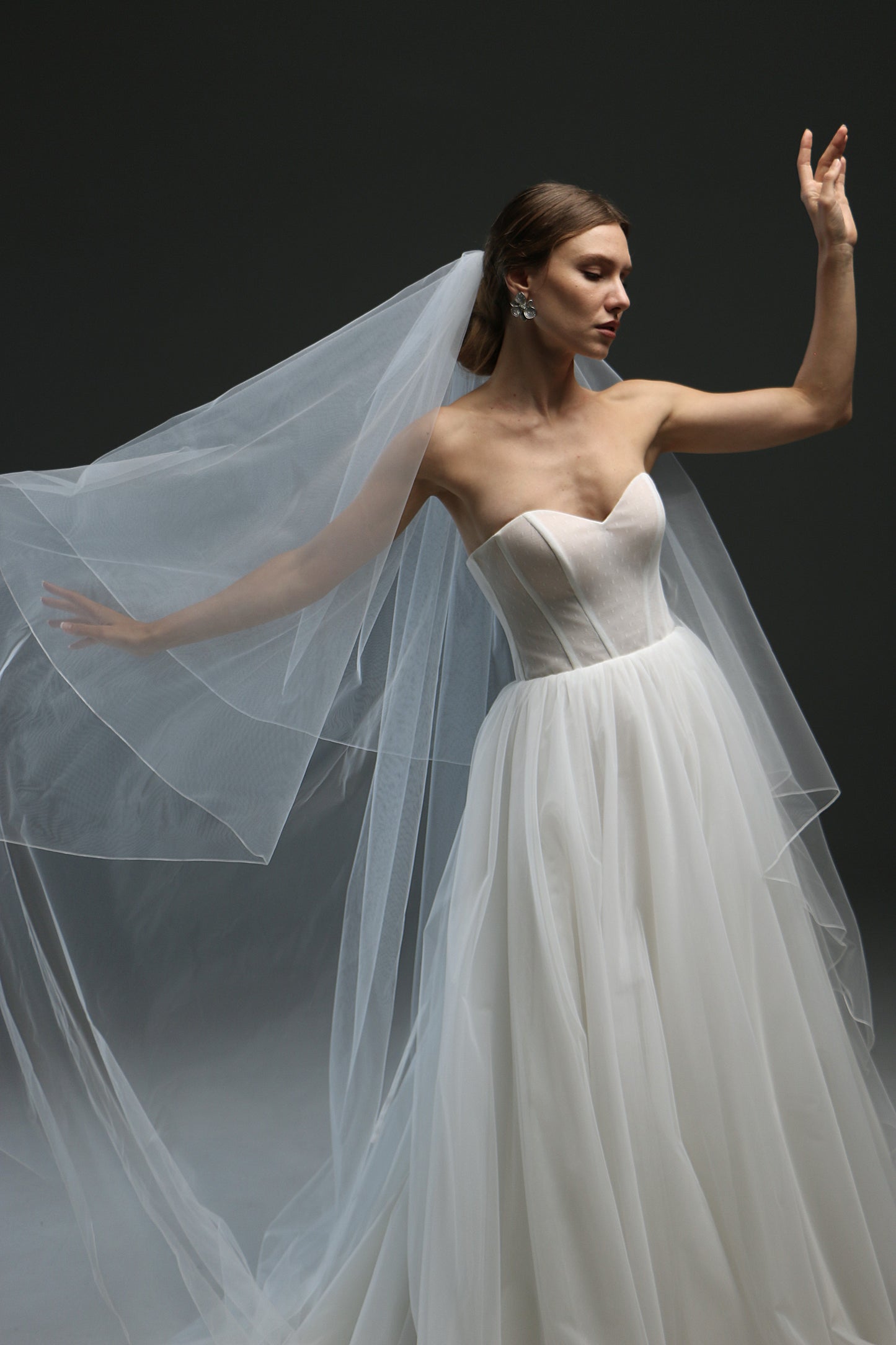 Sheer Drop Pencil Edge Bridal Veil – Double Layer Blusher Veil, Cathedral Length, Dramatic Wedding Veil