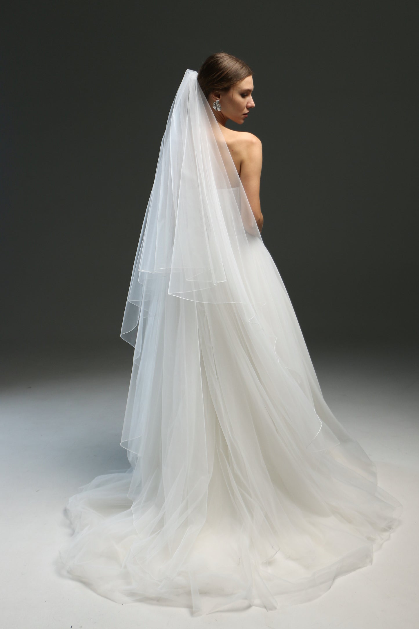Sheer Drop Pencil Edge Bridal Veil – Double Layer Blusher Veil, Cathedral Length, Dramatic Wedding Veil