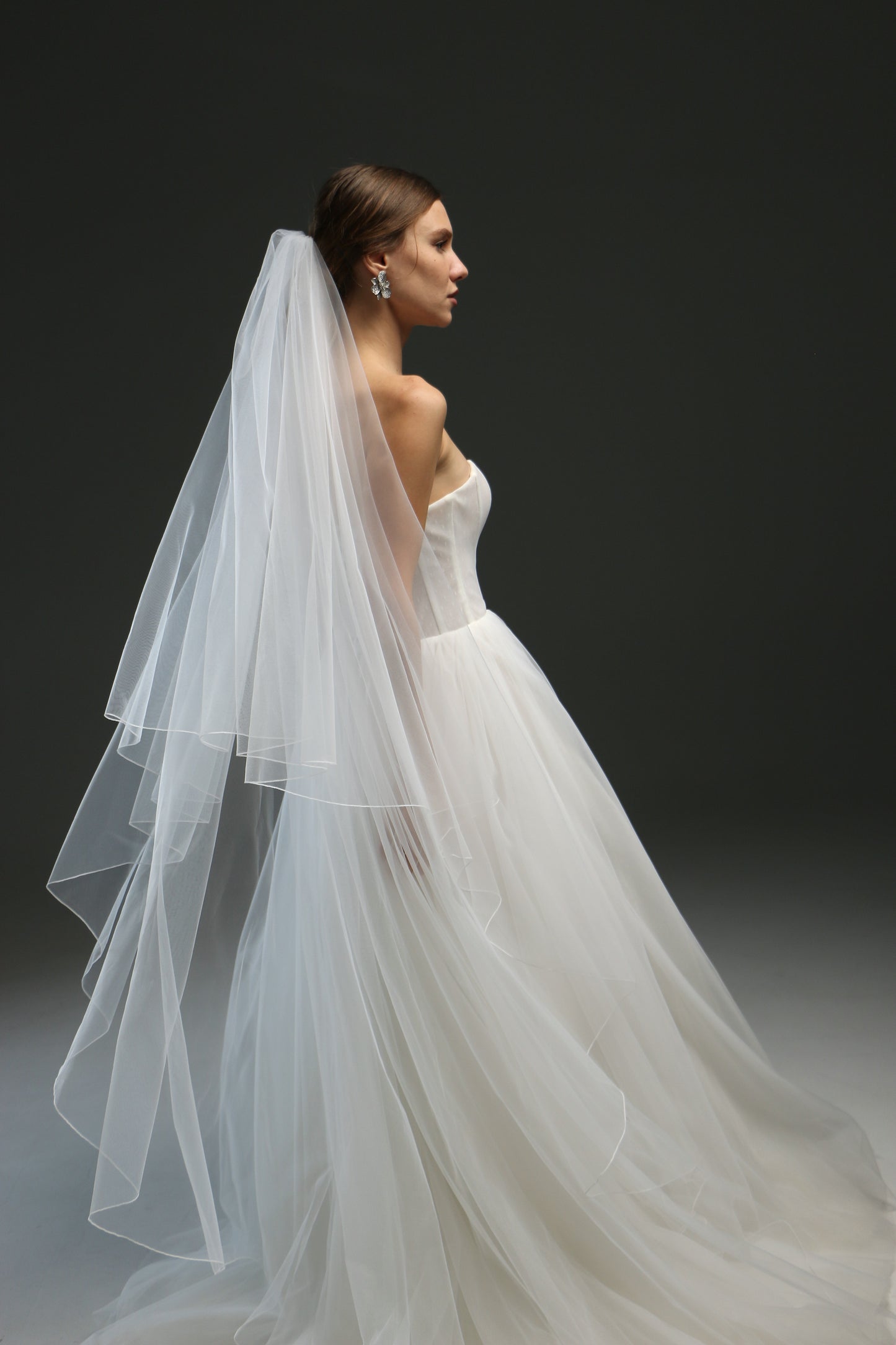 Sheer Drop Pencil Edge Bridal Veil – Double Layer Blusher Veil, Cathedral Length, Dramatic Wedding Veil