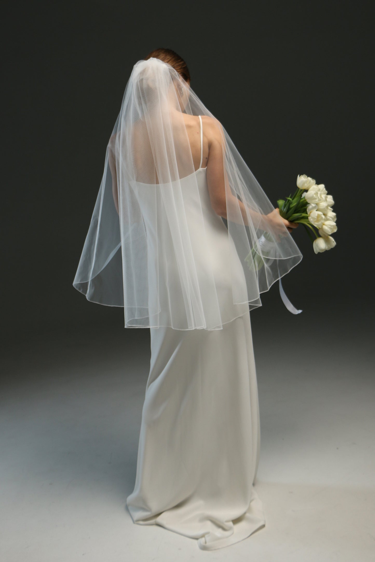 Simple 1-Tier Fingertip Wedding Veil with Pencil Edge