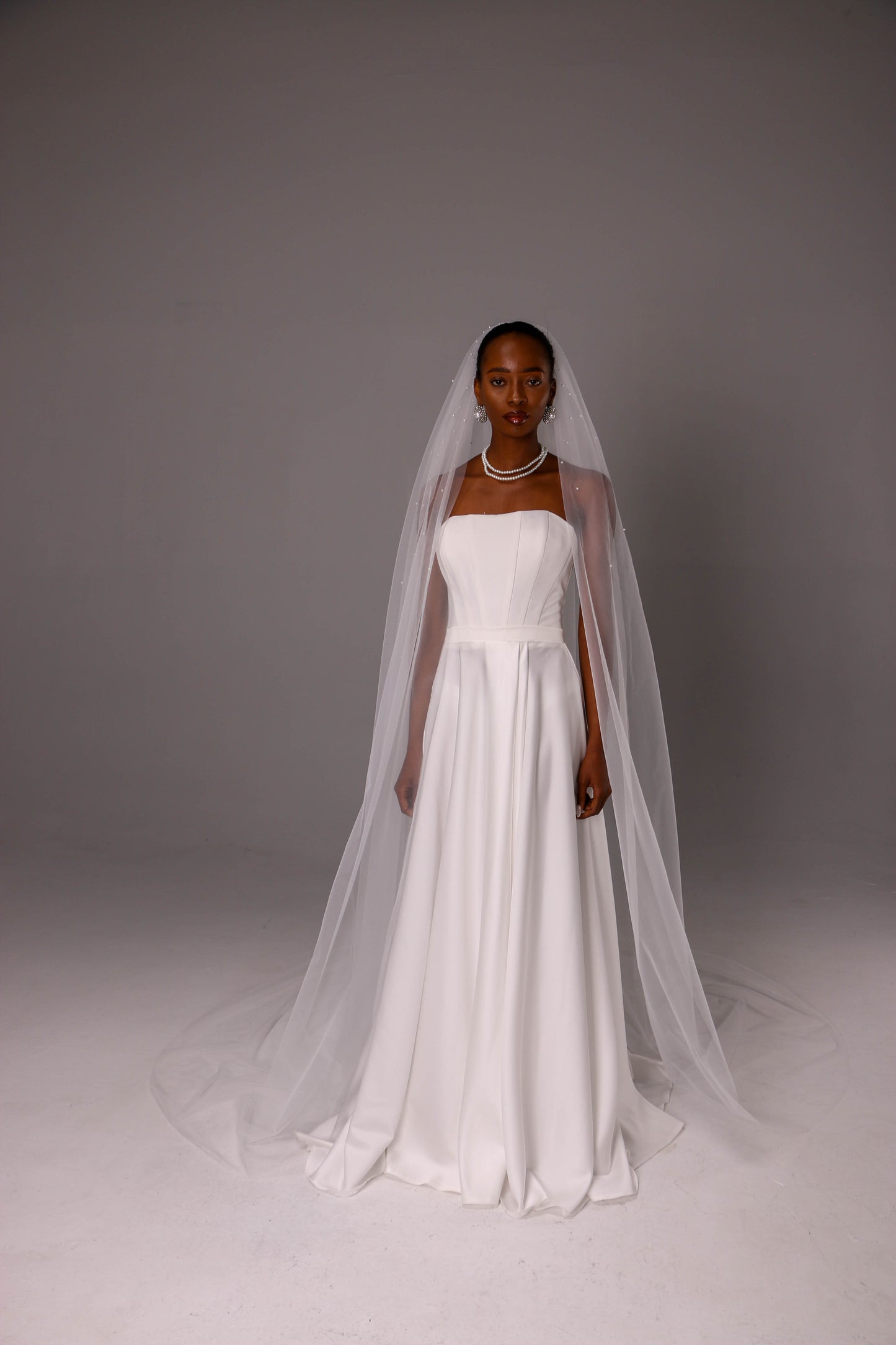 One Tier Wedding Veil with Pearls