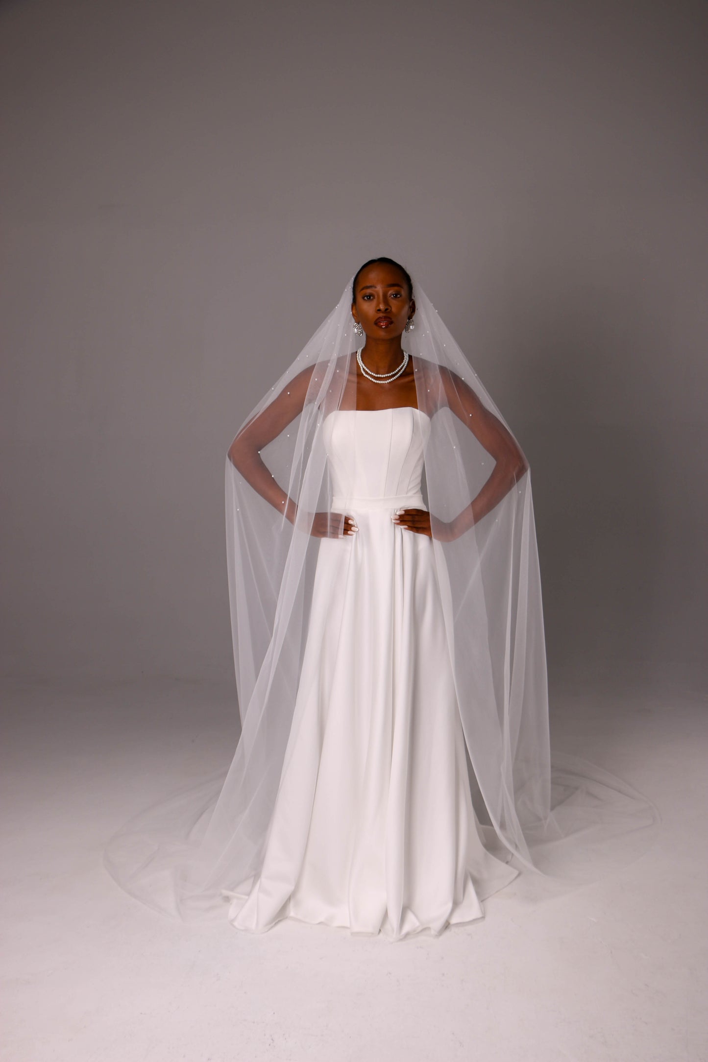 One Tier Wedding Veil with Pearls
