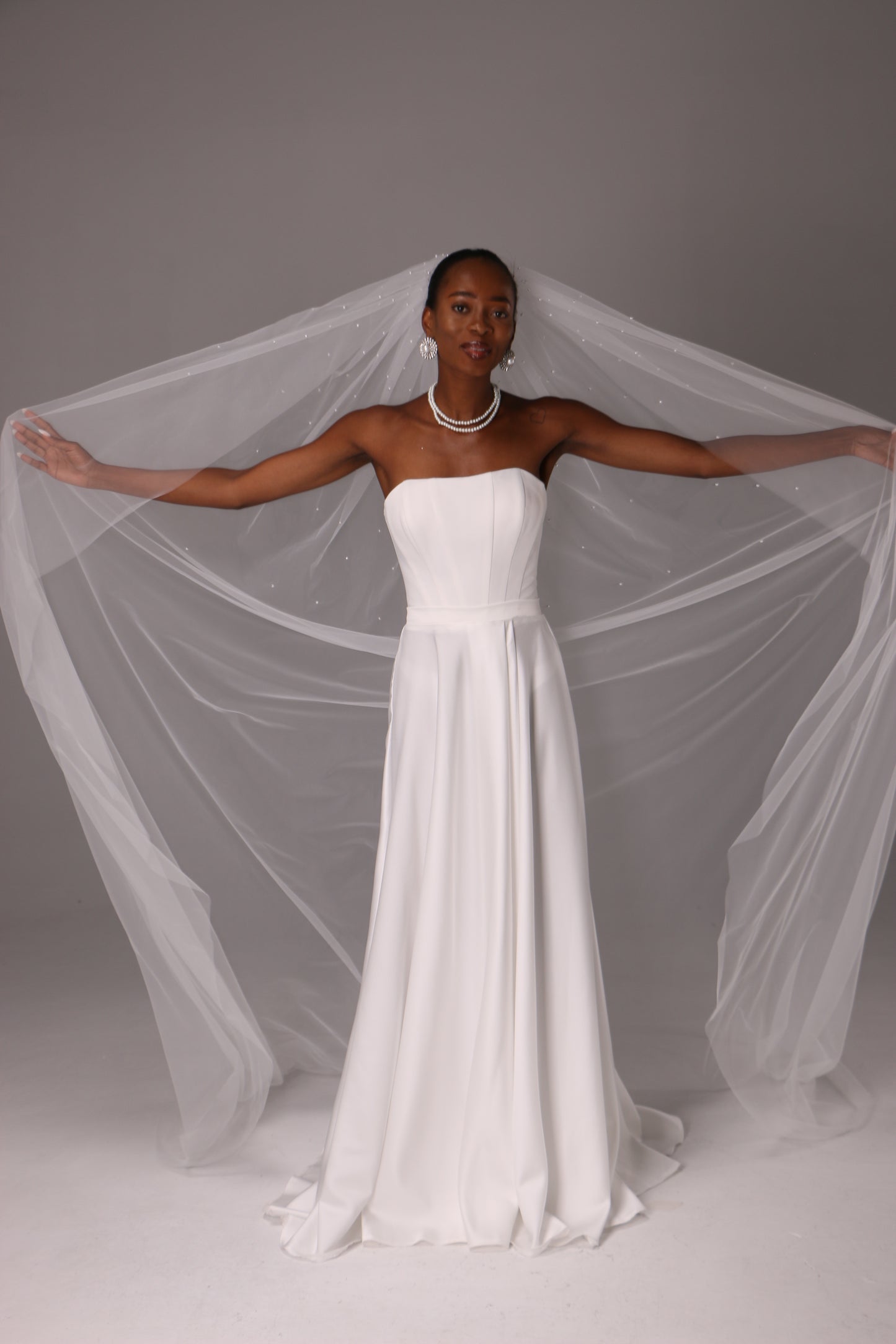One Tier Wedding Veil with Pearls