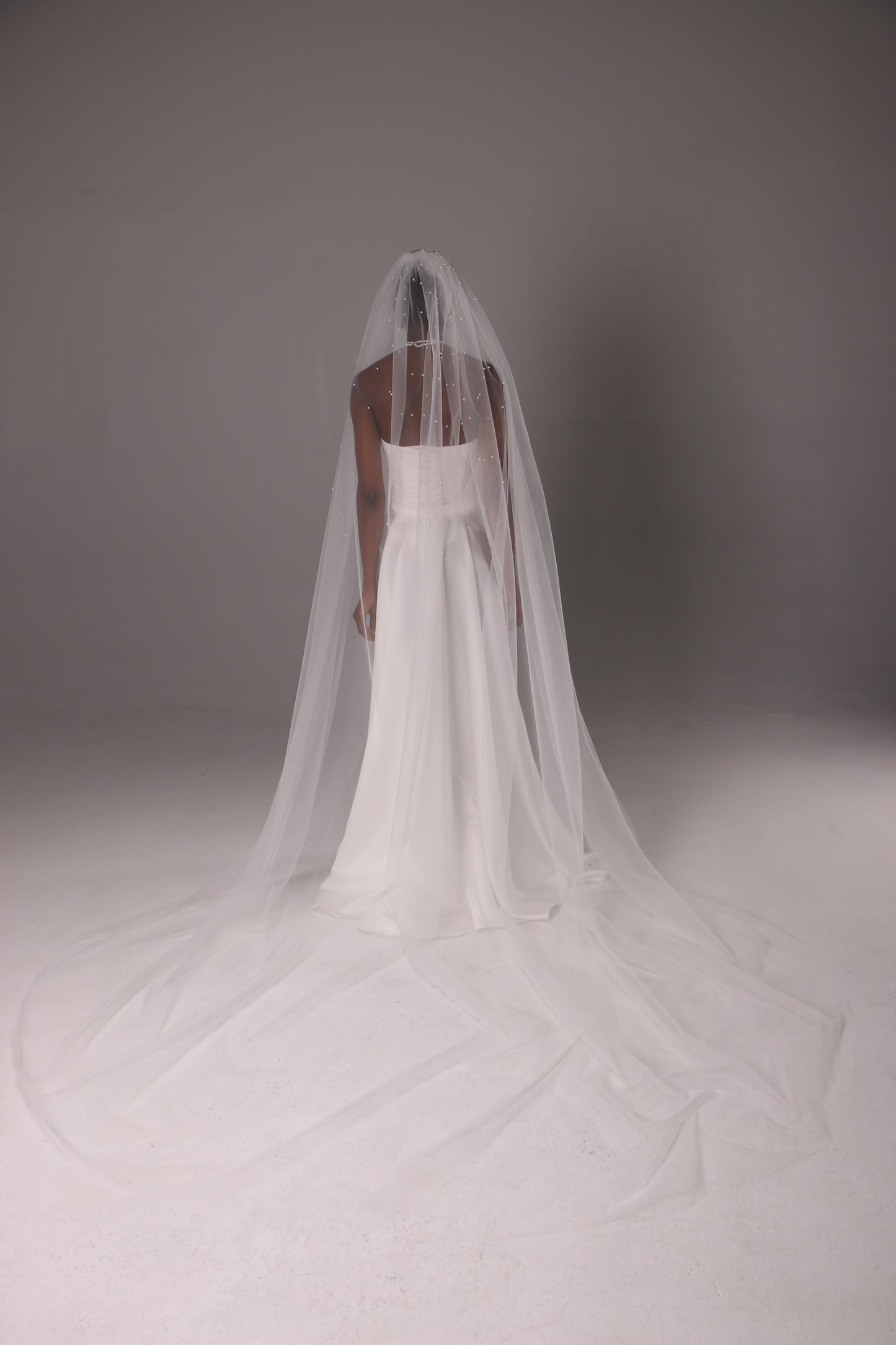 One Tier Wedding Veil with Pearls