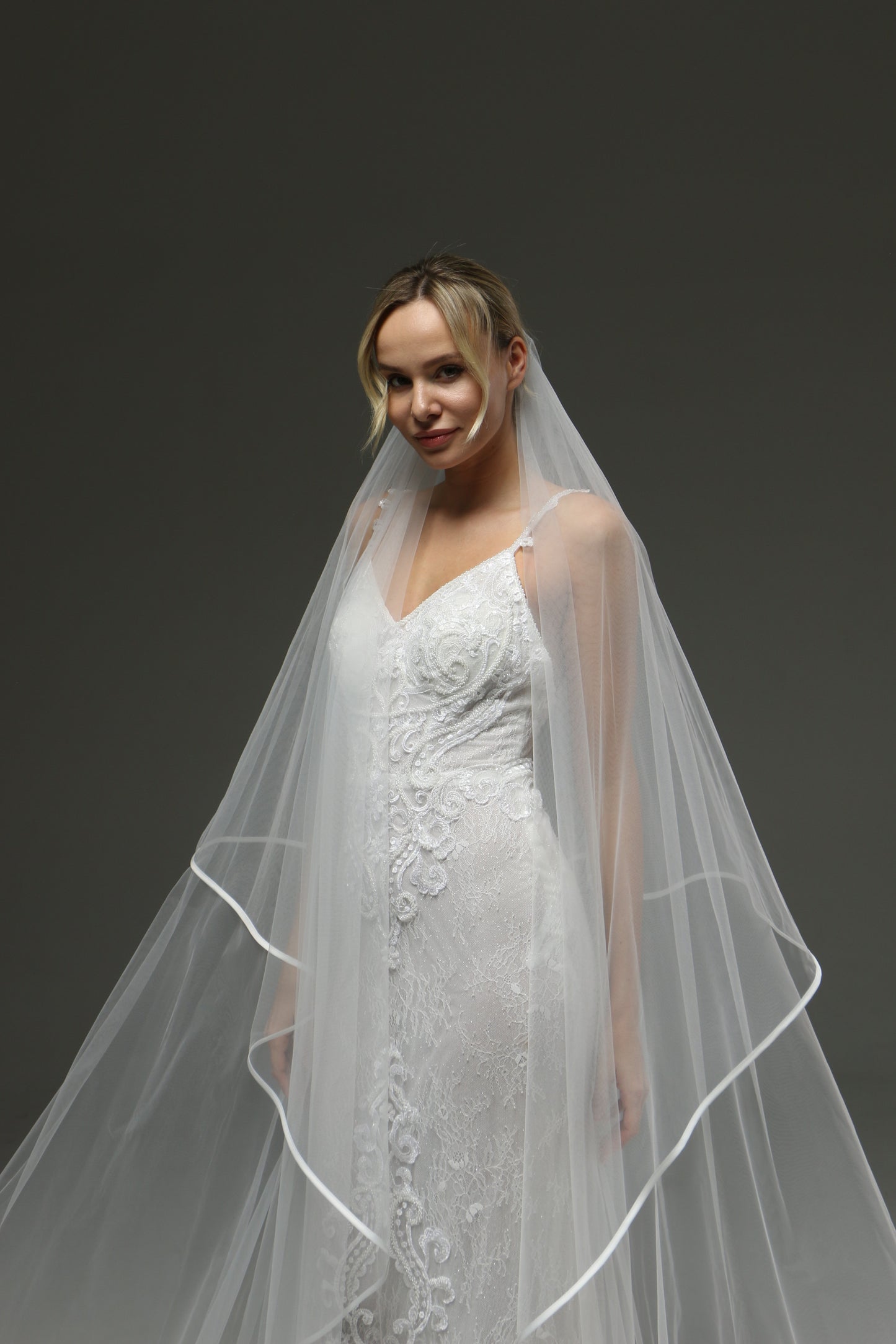 Classic Satin Ribbon Edge Bridal Veil, Two Layers
