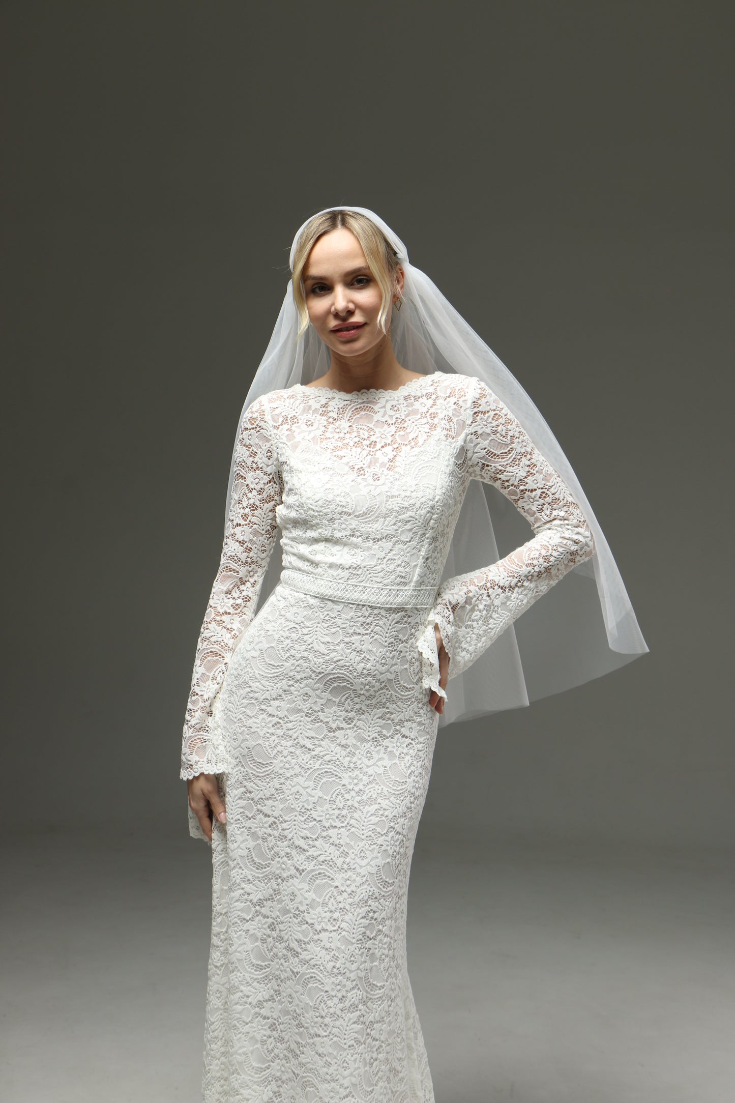 One Tier Juliet Cap Veil with Cut Edge