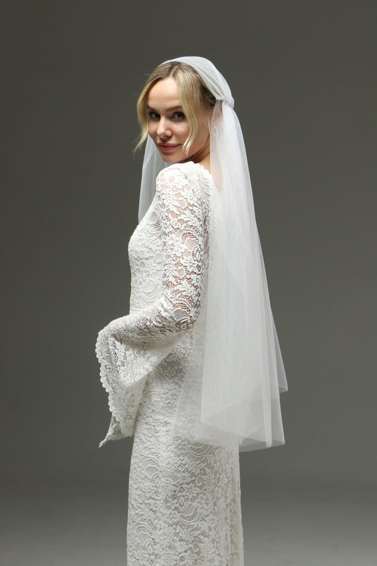One Tier Juliet Cap Veil with Cut Edge