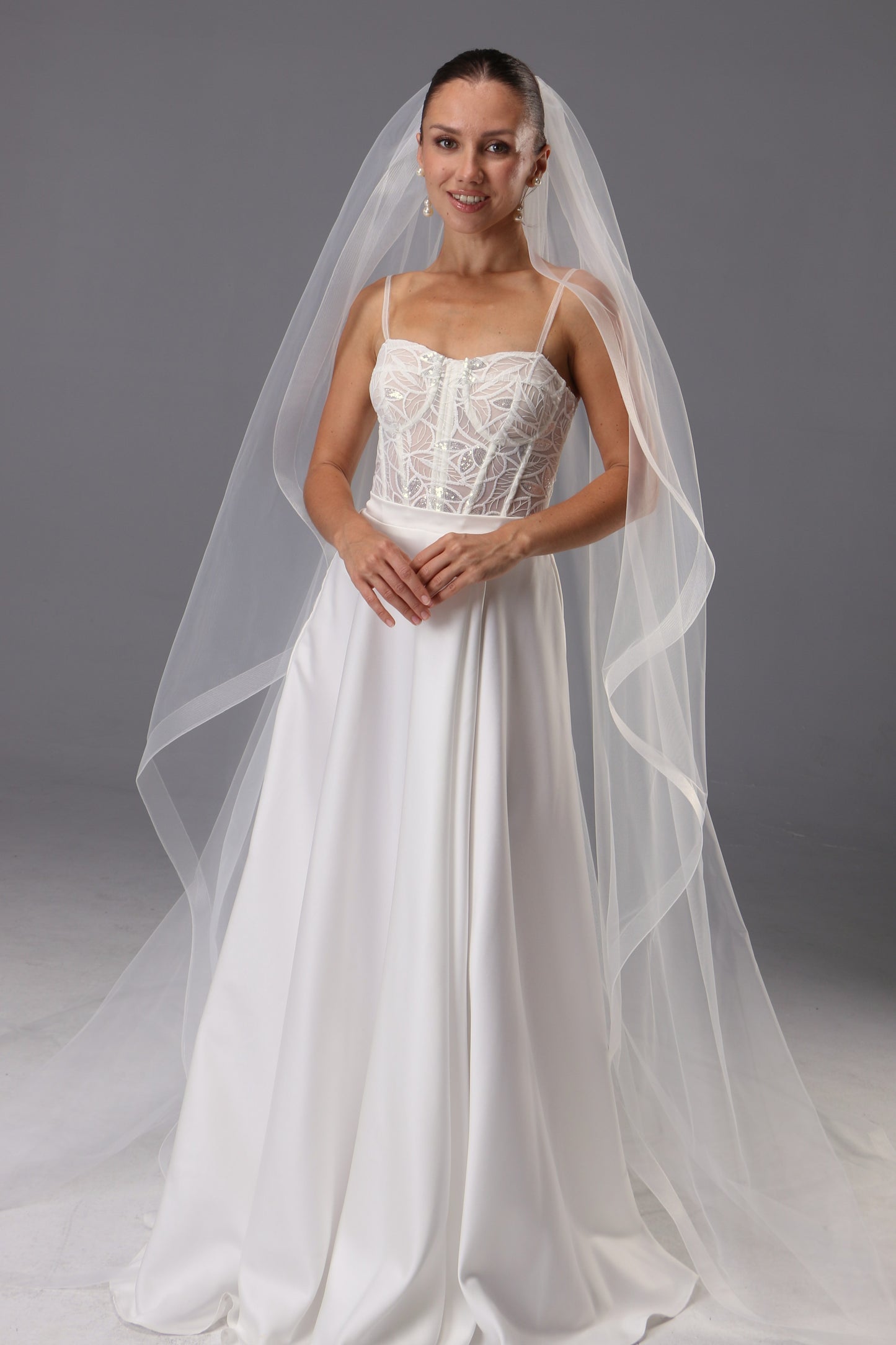 Cathedral Wedding Veil: Ivory Tulle with Horsehair Trim - Handmade - M1085