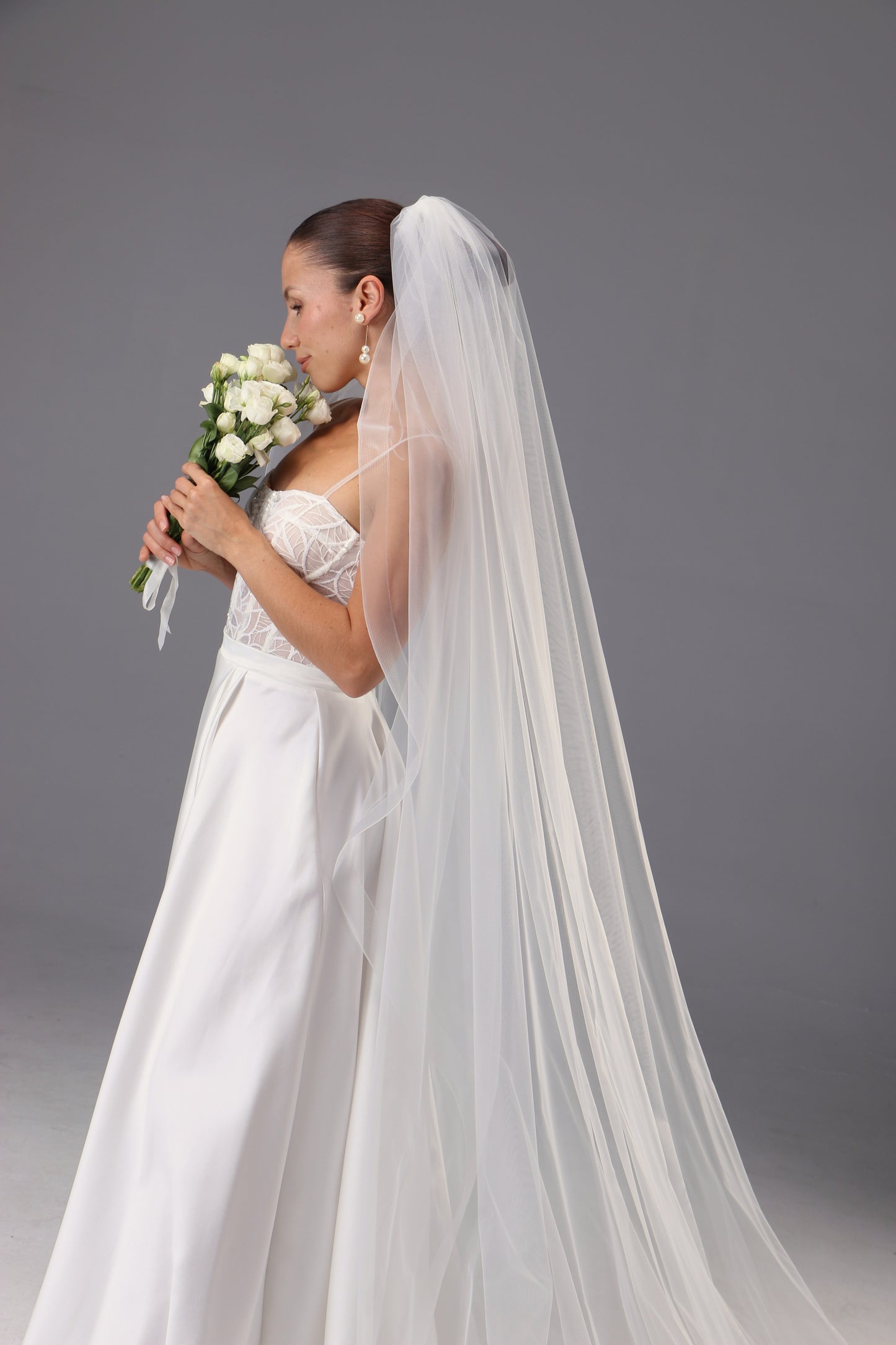 Cathedral Wedding Veil: Ivory Tulle with Horsehair Trim - Handmade - M1085