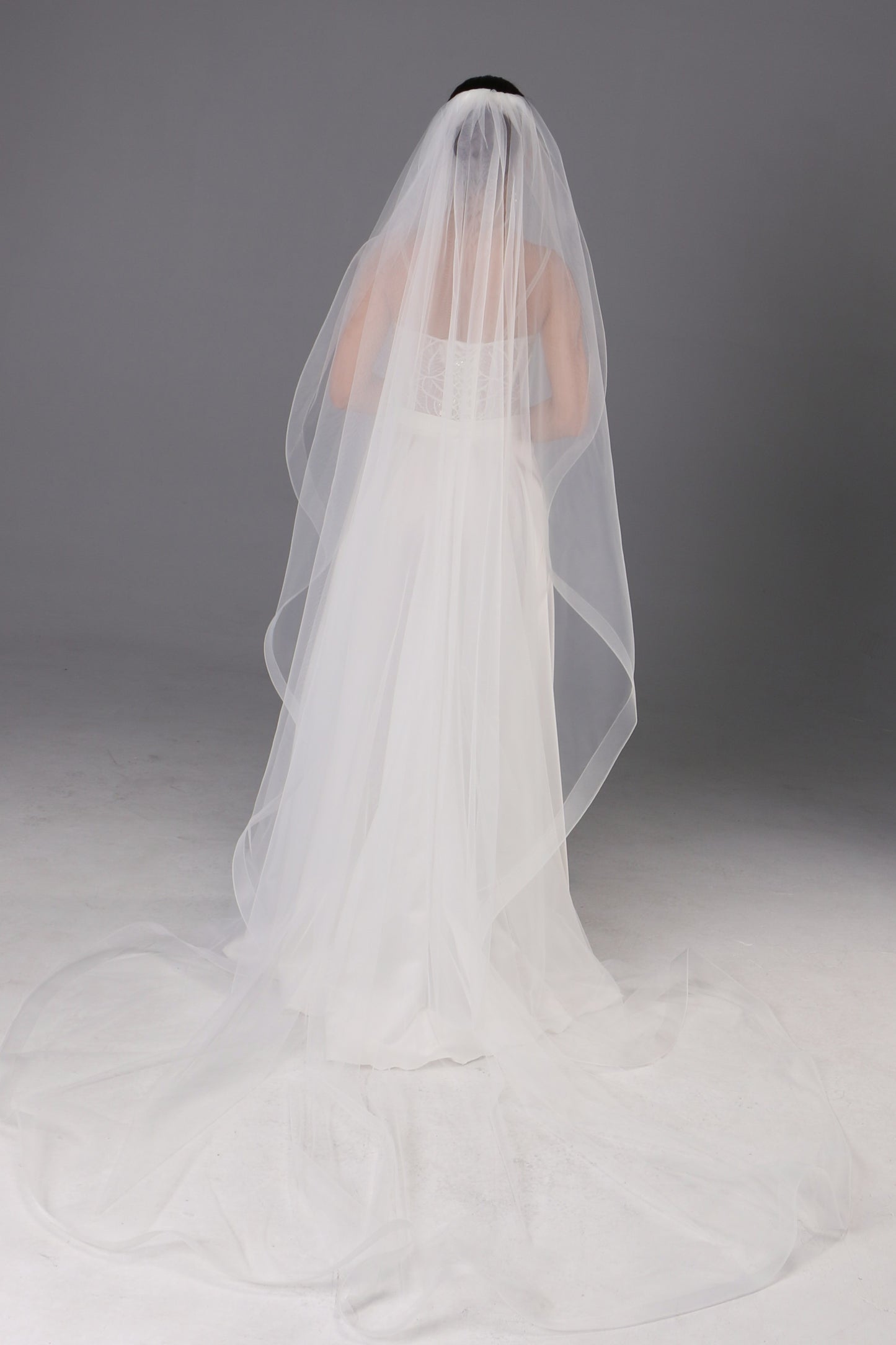 Cathedral Wedding Veil: Ivory Tulle with Horsehair Trim - Handmade - M1085