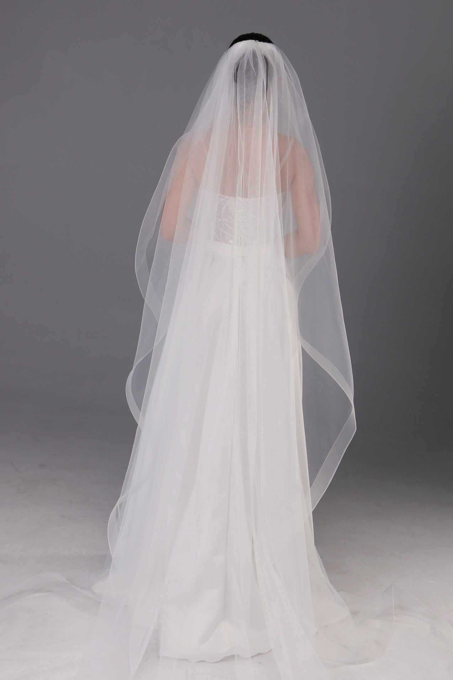 Cathedral Wedding Veil: Ivory Tulle with Horsehair Trim - Handmade - M1085