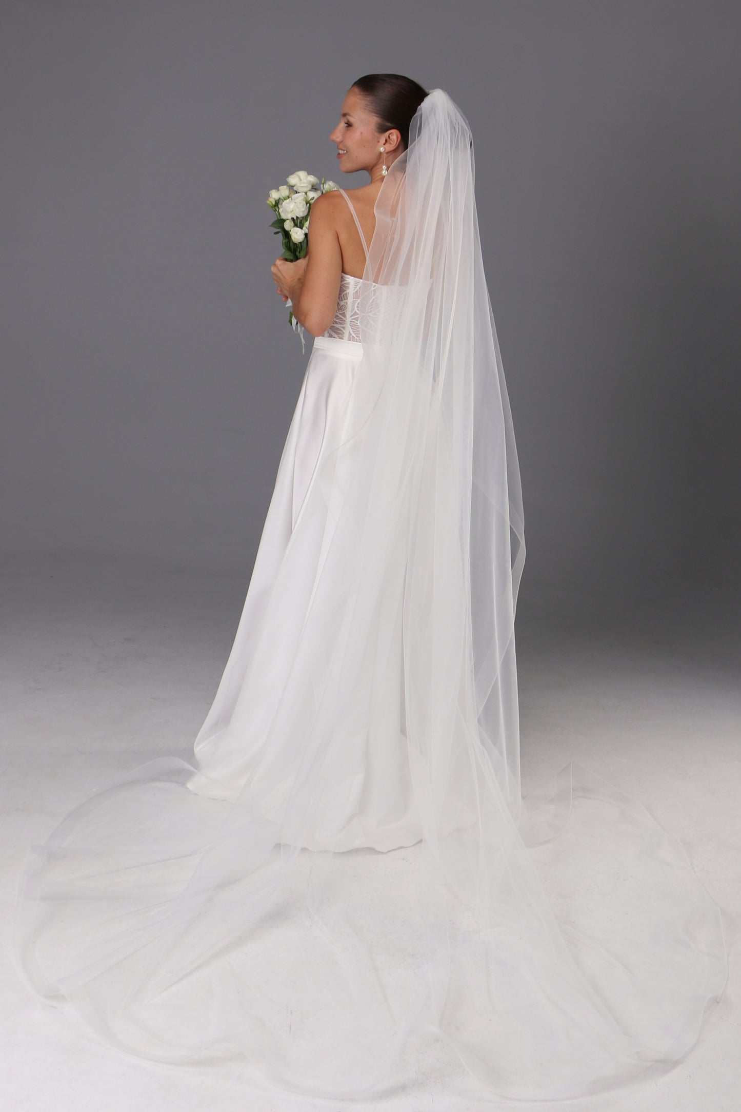 Cathedral Wedding Veil: Ivory Tulle with Horsehair Trim - Handmade - M1085