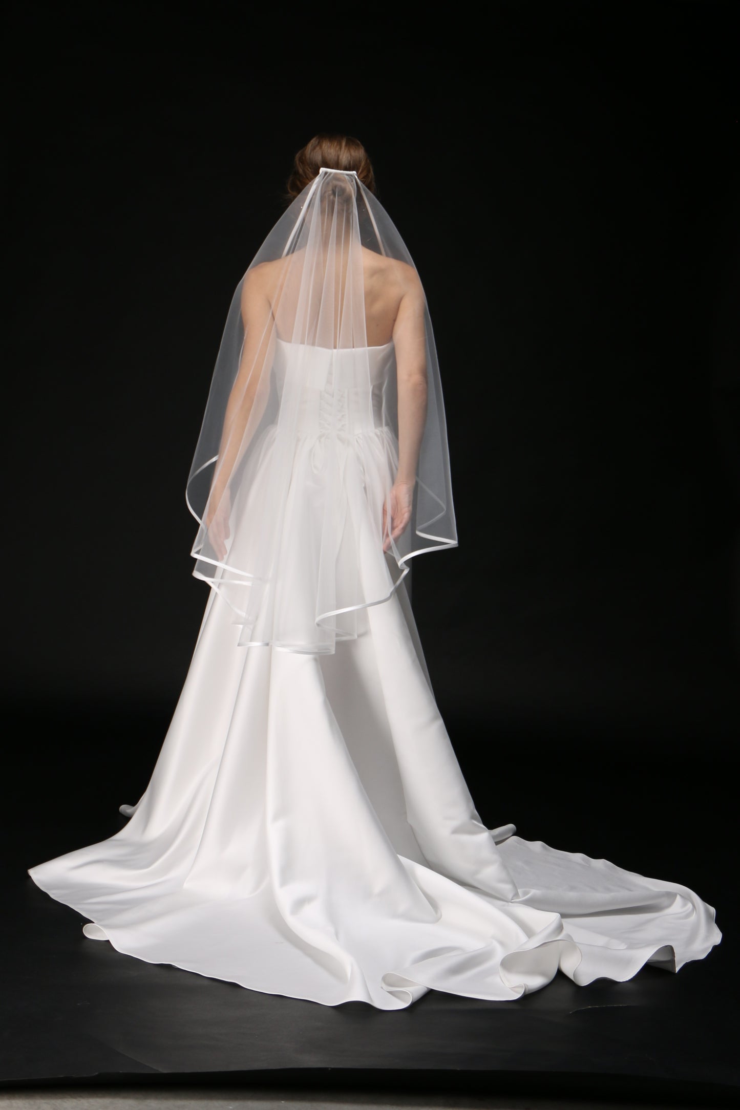 One Tier Cascading Wedding Veil with Satin Ribbon Edge – Simple Bridal Veil