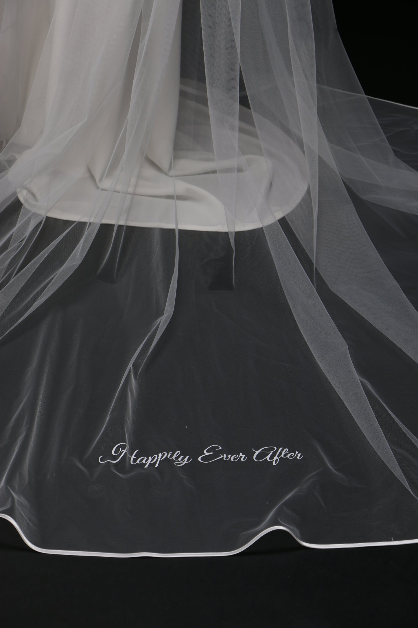 Two-Tier Satin Ribbon Wedding Veil | Personalized Print Bridal Veil | Cascading Chapel Cathedral Veil