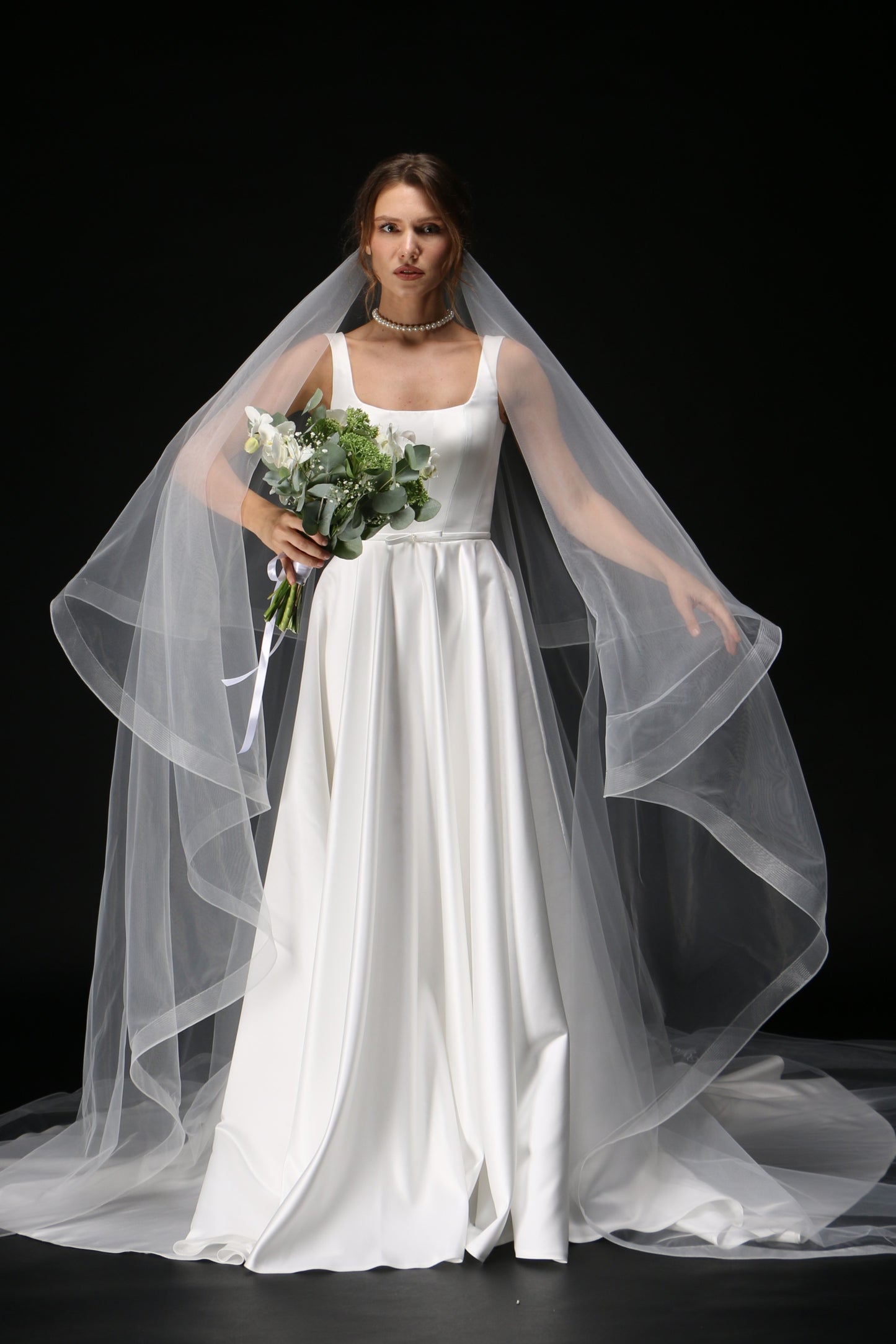 Two-Layer Bridal Veil with Horsehair Edge | Custom Text Print Veil