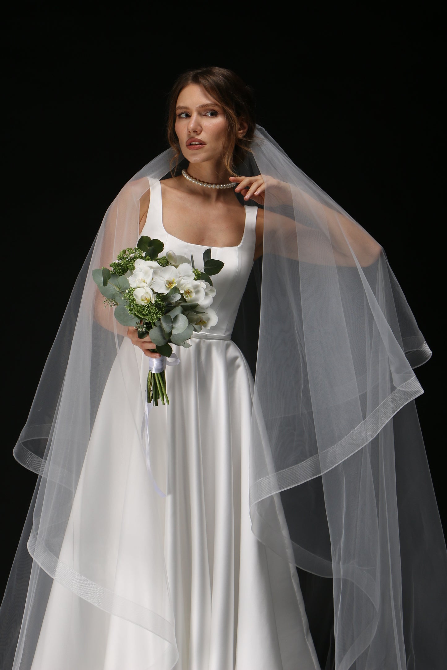 Two-Layer Bridal Veil with Horsehair Edge | Custom Text Print Veil