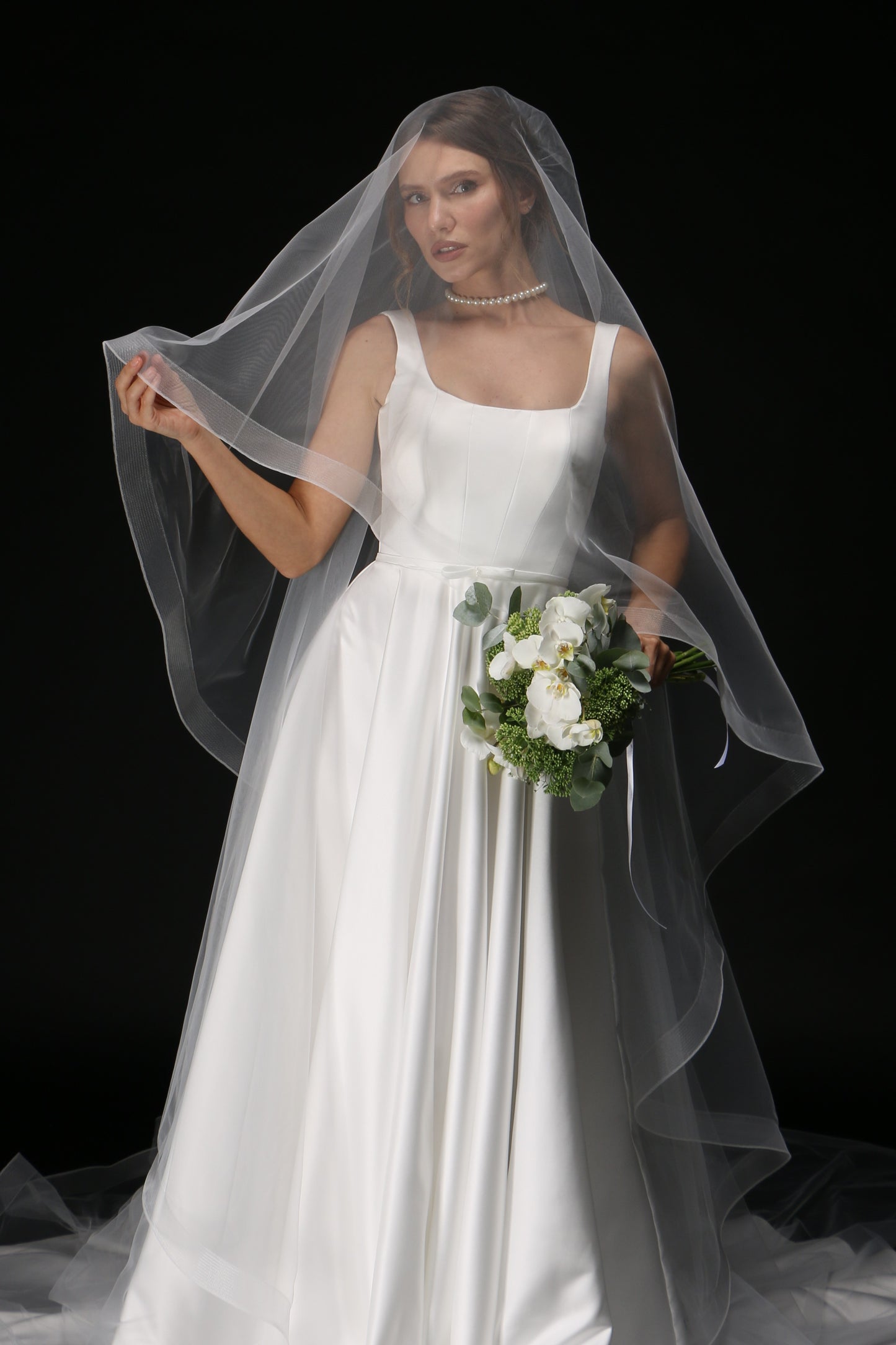 Two-Layer Bridal Veil with Horsehair Edge | Custom Text Print Veil