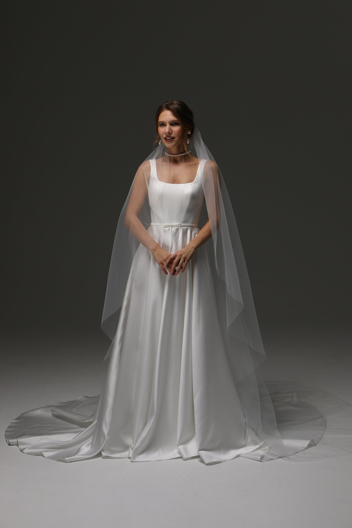 Cathedral One Tier Cascade Soft Wedding Veil with Raw Edge – Classic Wide Ivory Bridal Veil