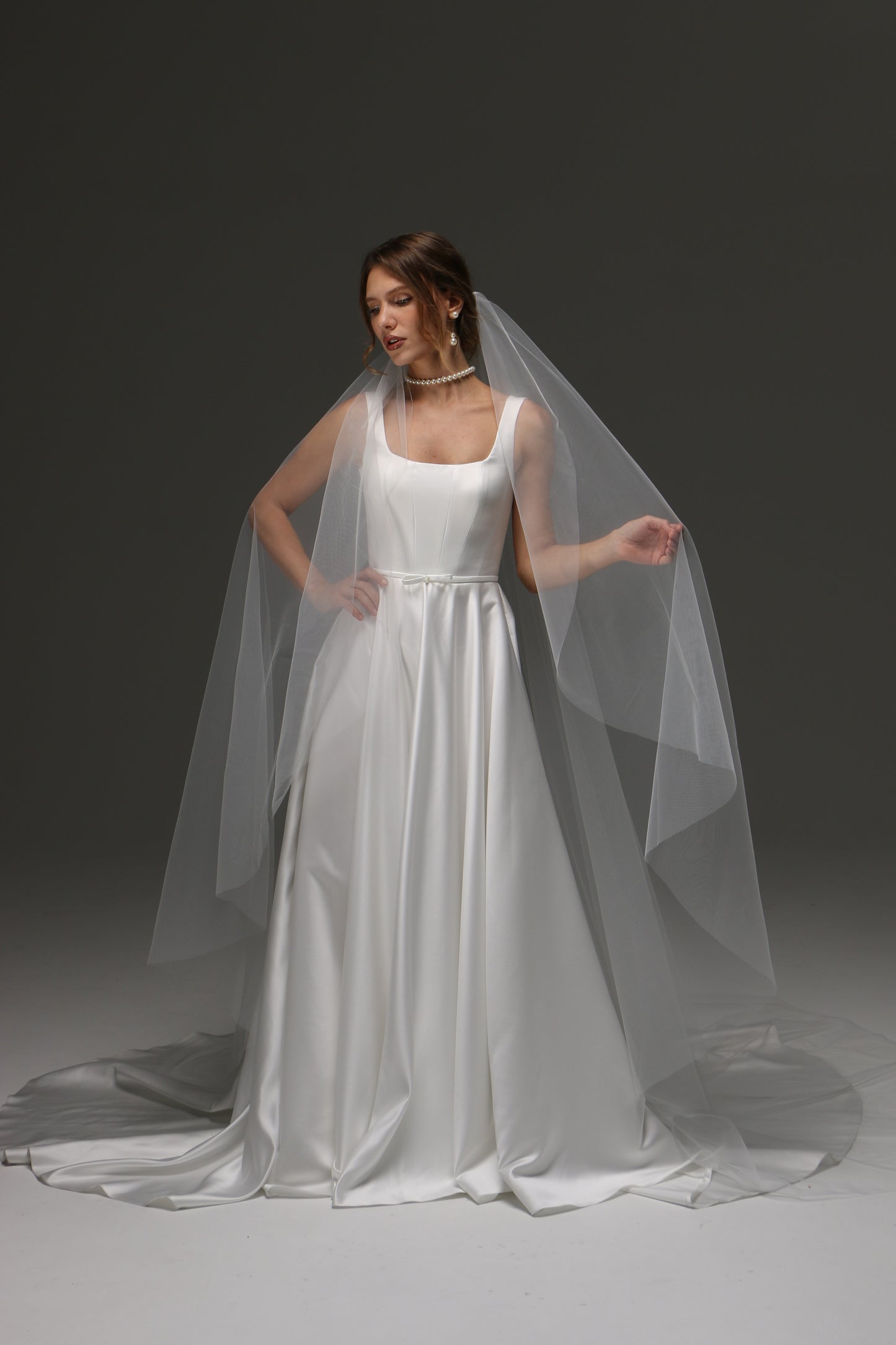 Cathedral One Tier Cascade Soft Wedding Veil with Raw Edge – Classic Wide Ivory Bridal Veil