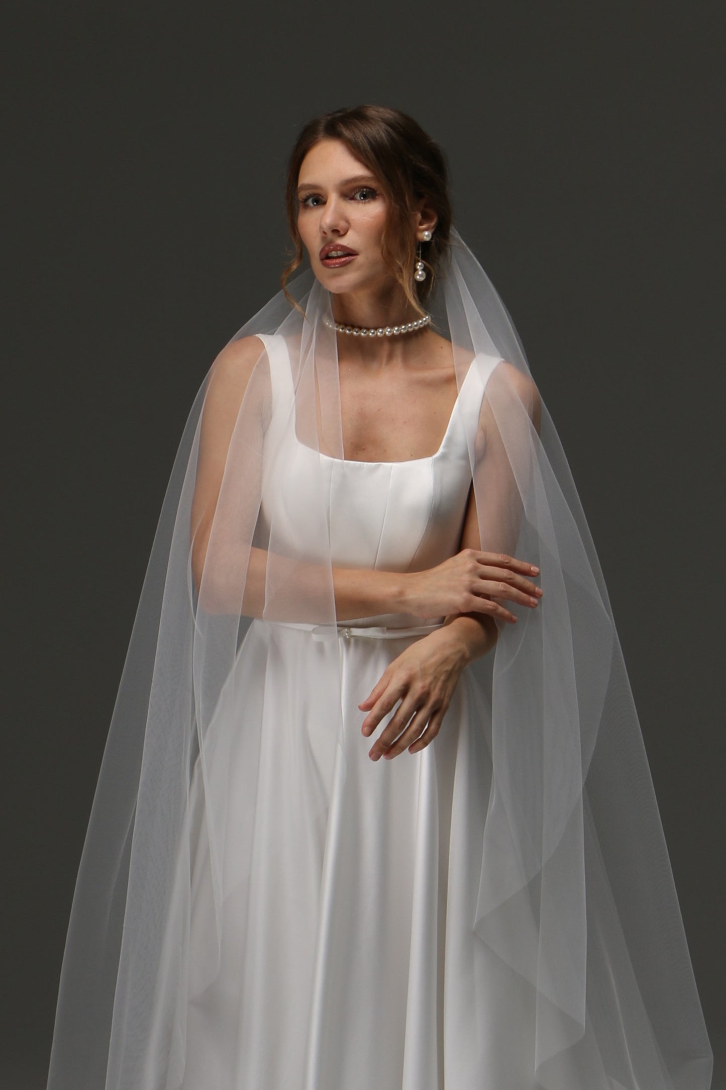Cathedral One Tier Cascade Soft Wedding Veil with Raw Edge – Classic Wide Ivory Bridal Veil